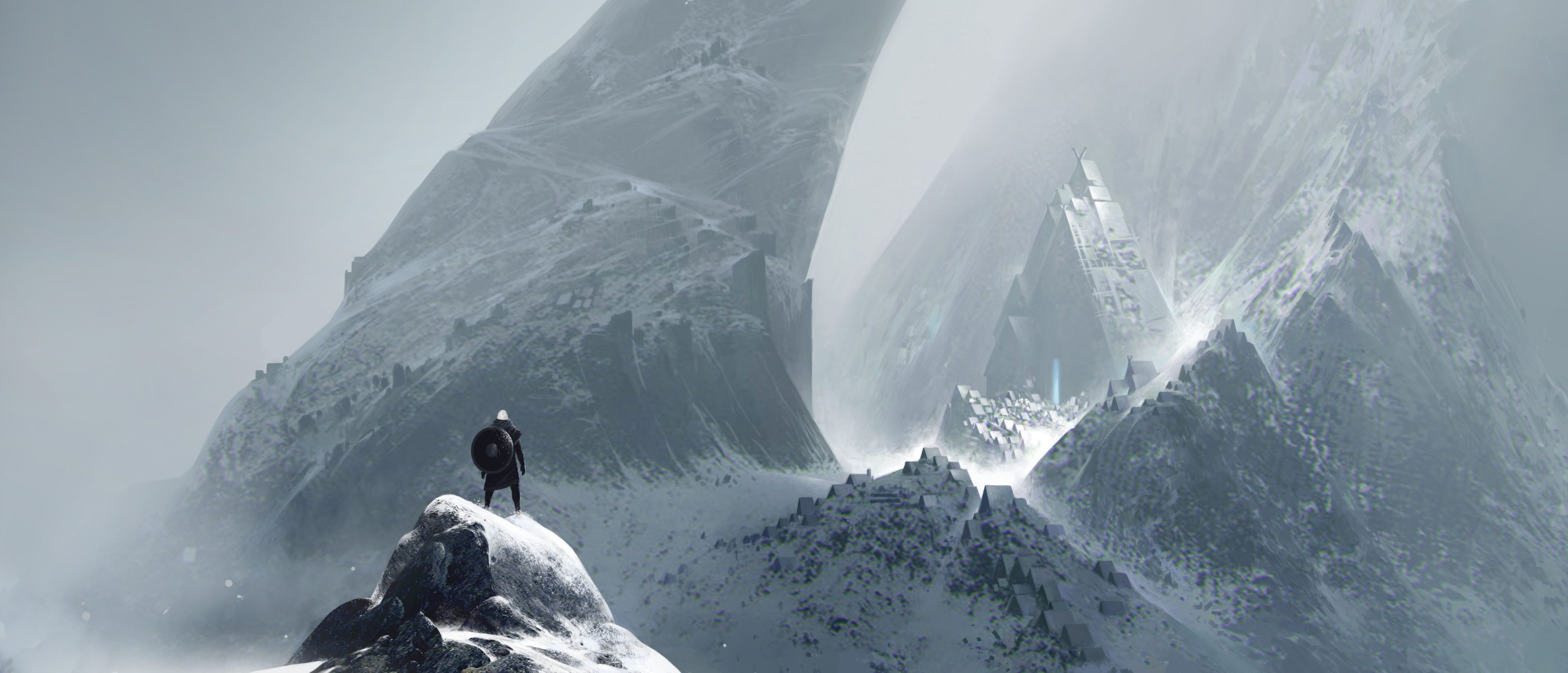 Max Bedulenko Digital Art Fantasy Art Fantasy Architecture Snow Mountains 3724x1598