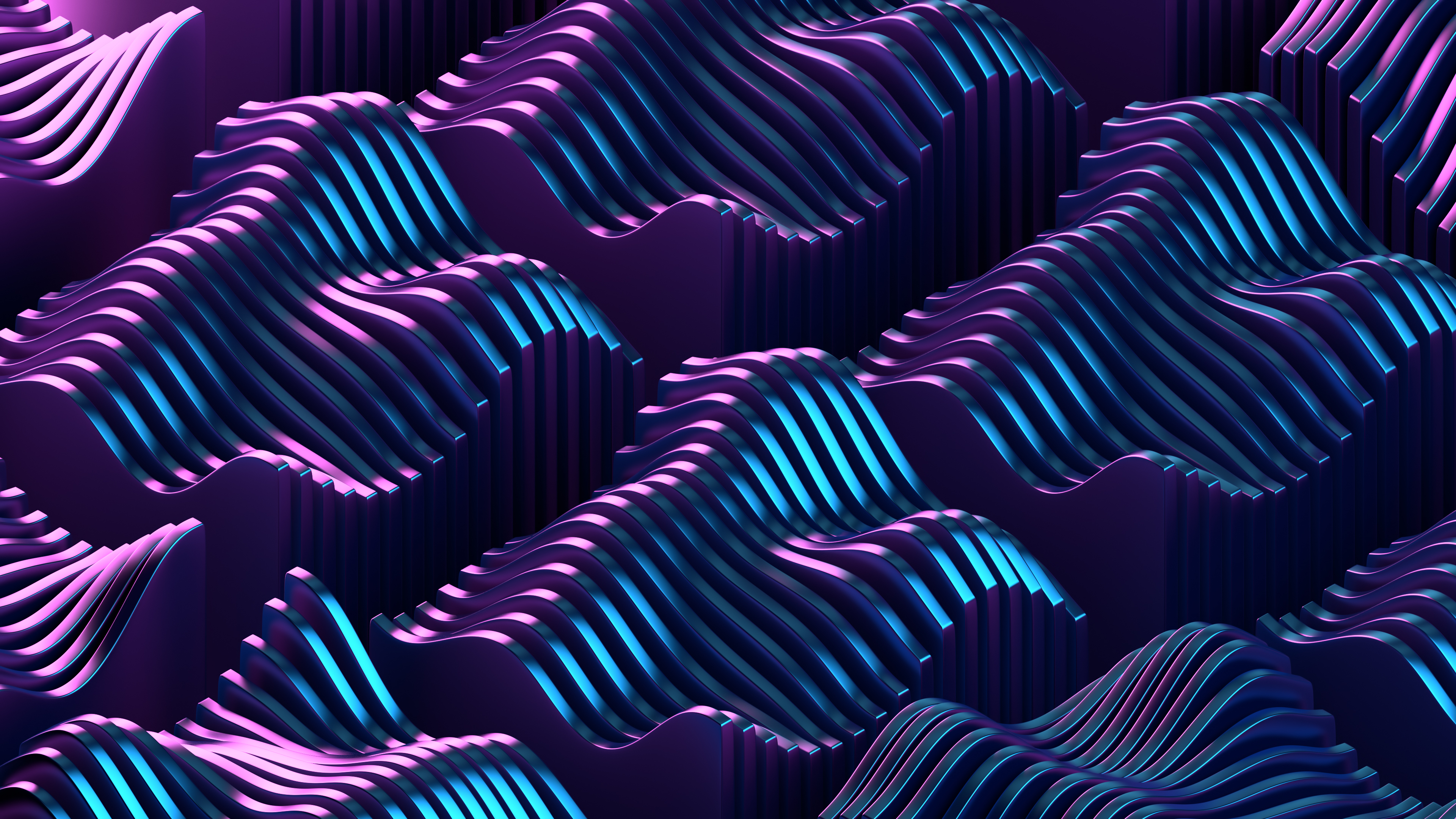 3D Abstract Colorful Neon Modern Pattern Blue Purple Render Wavy Lines Geometry Artwork Digital Art 3840x2160