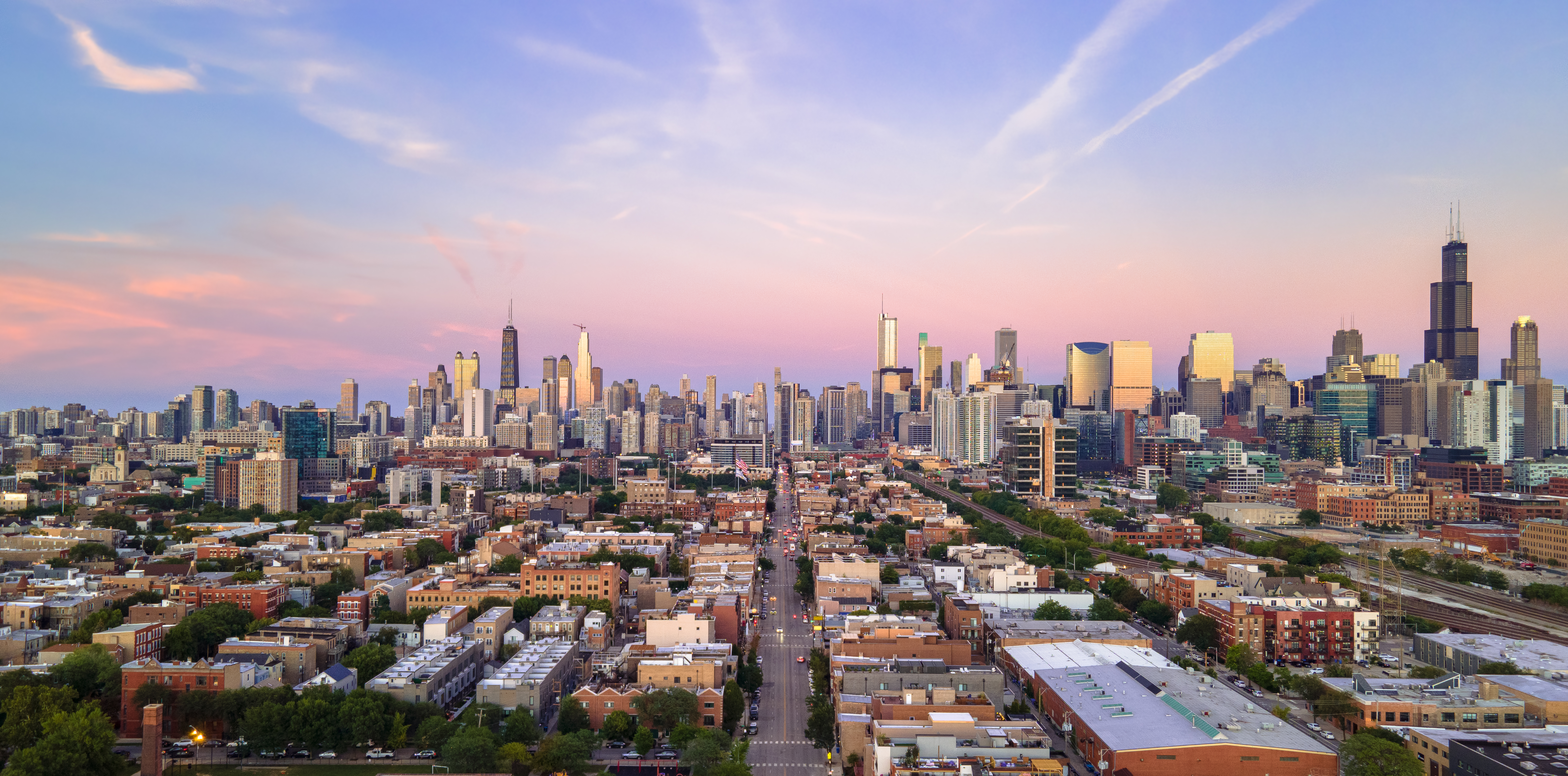Chicago Drone Drone Photo Aerial City Skyline Sunset 7451x3687