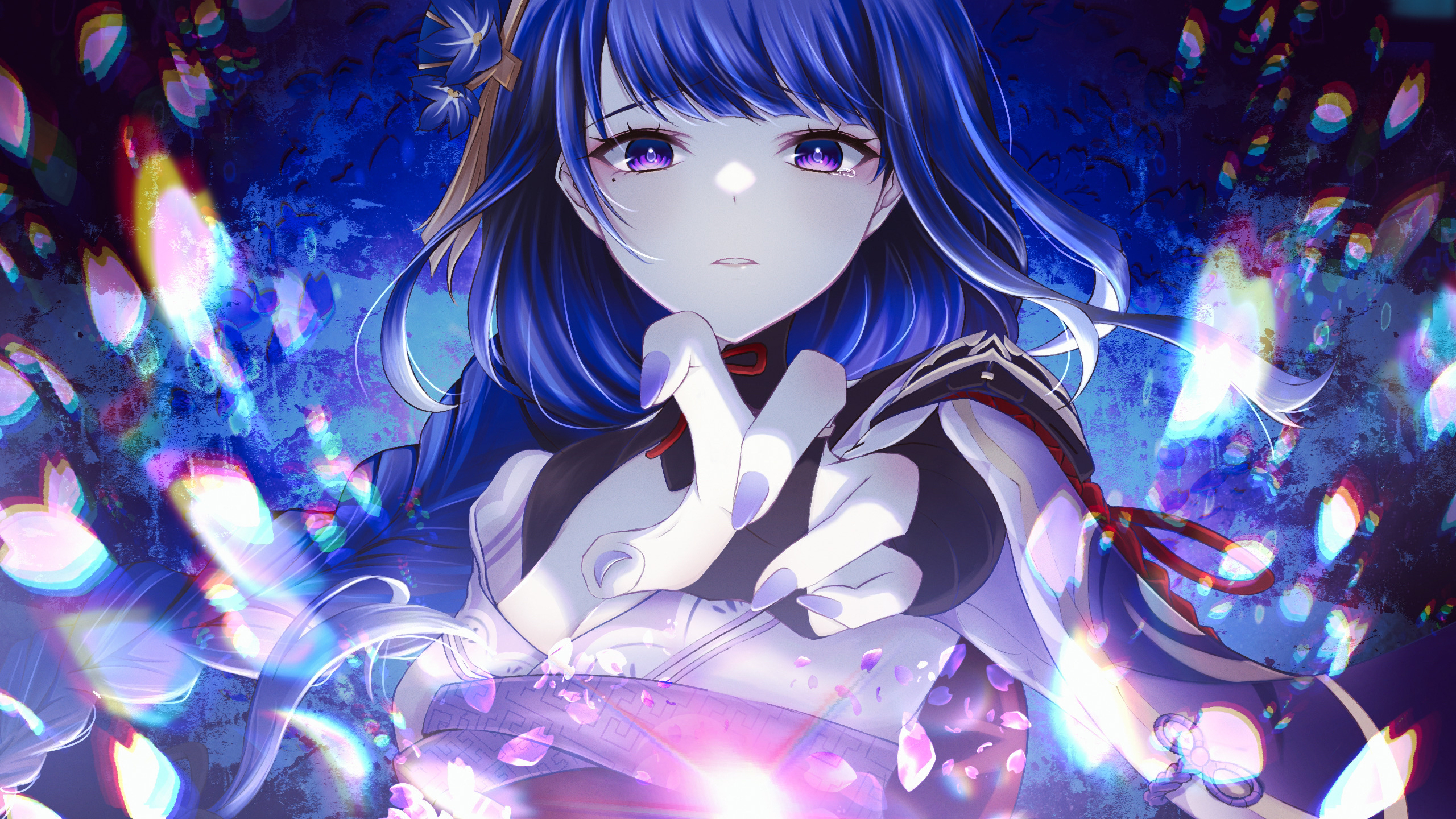 Anime Anime Games Anime Girls Genshin Impact Raiden Makoto Long Hair Purple Eyes Purple Hair Artwork 2560x1440