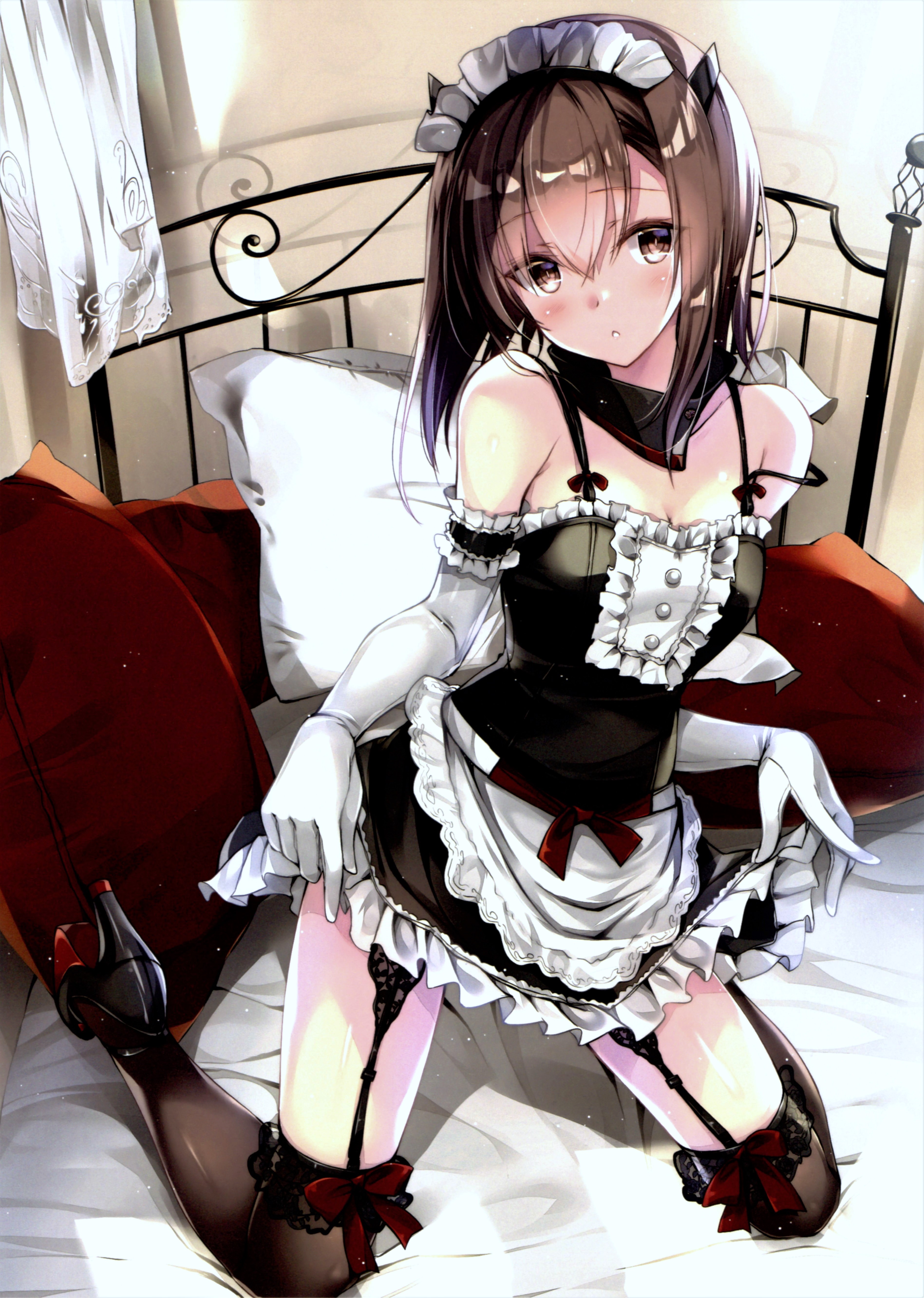 Kantai Collection Taihou KanColle Apron Bedroom Bed Blush Brunette Brown Eyes Curtains Head Band Hig 3794x5329