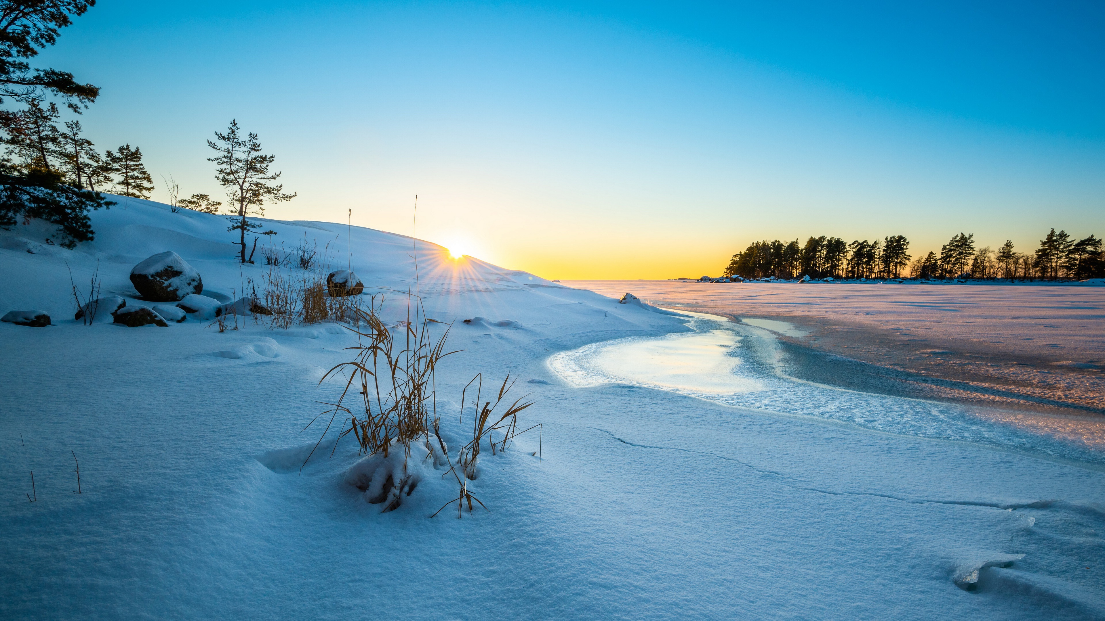 Cold Outdoors Ice Snow Nature Sunlight Landscape Winter 3840x2160