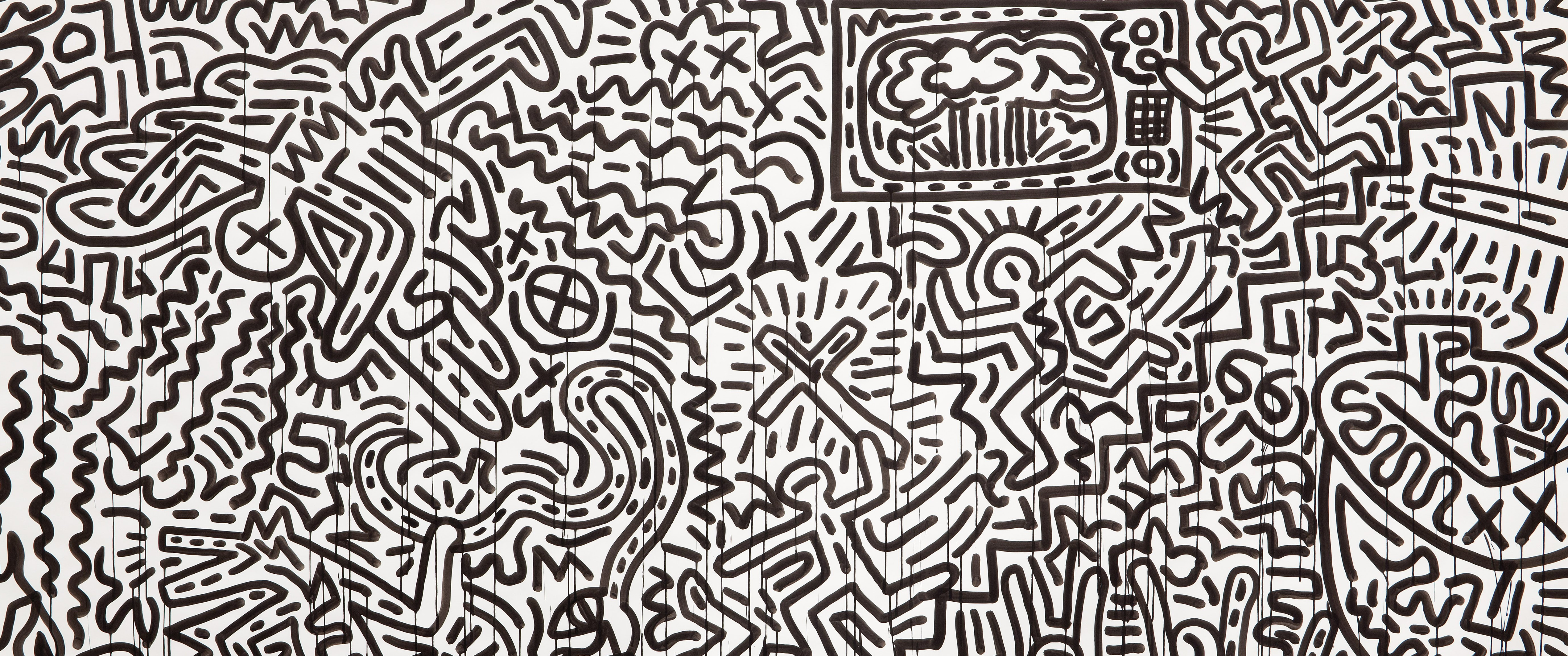 Keith Haring Pop Art Paper Ink Drawing 5160x2160