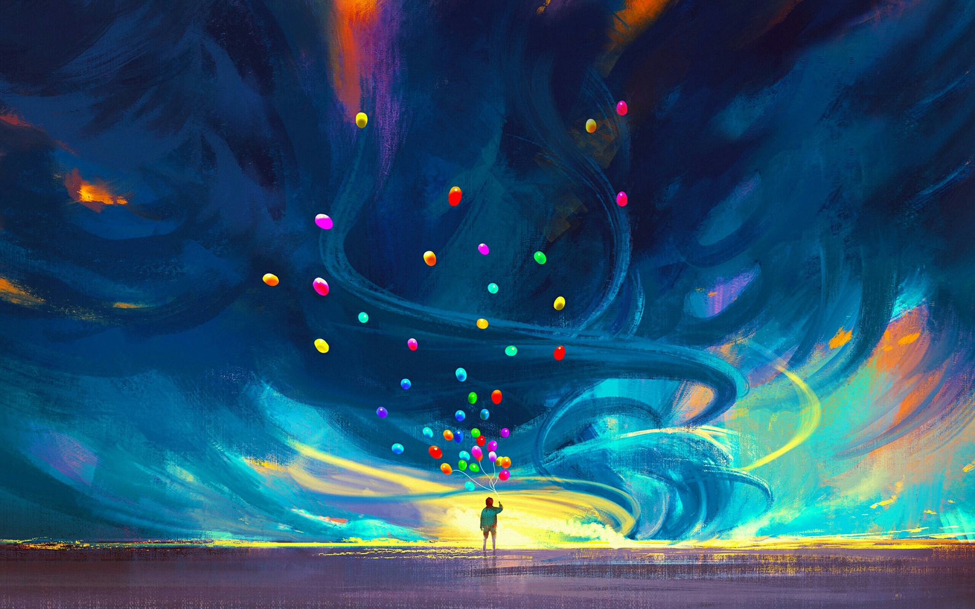 Balloon Child Painting Drawing Cloud 1920x1200