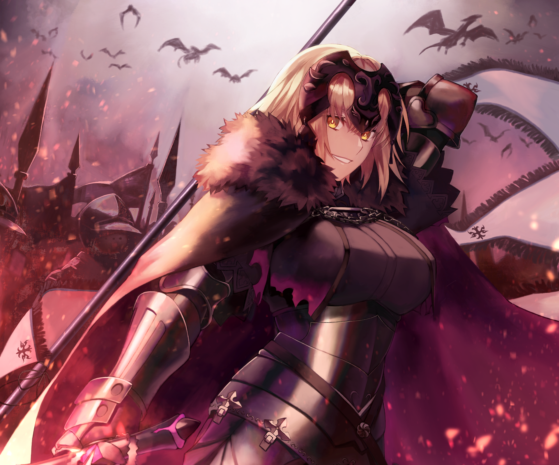 Fate Grand Order Anime Anime Girls Smiling Armored Armor Yellow Eyes Blonde Fate Series Jeanne DArc  1920x1600