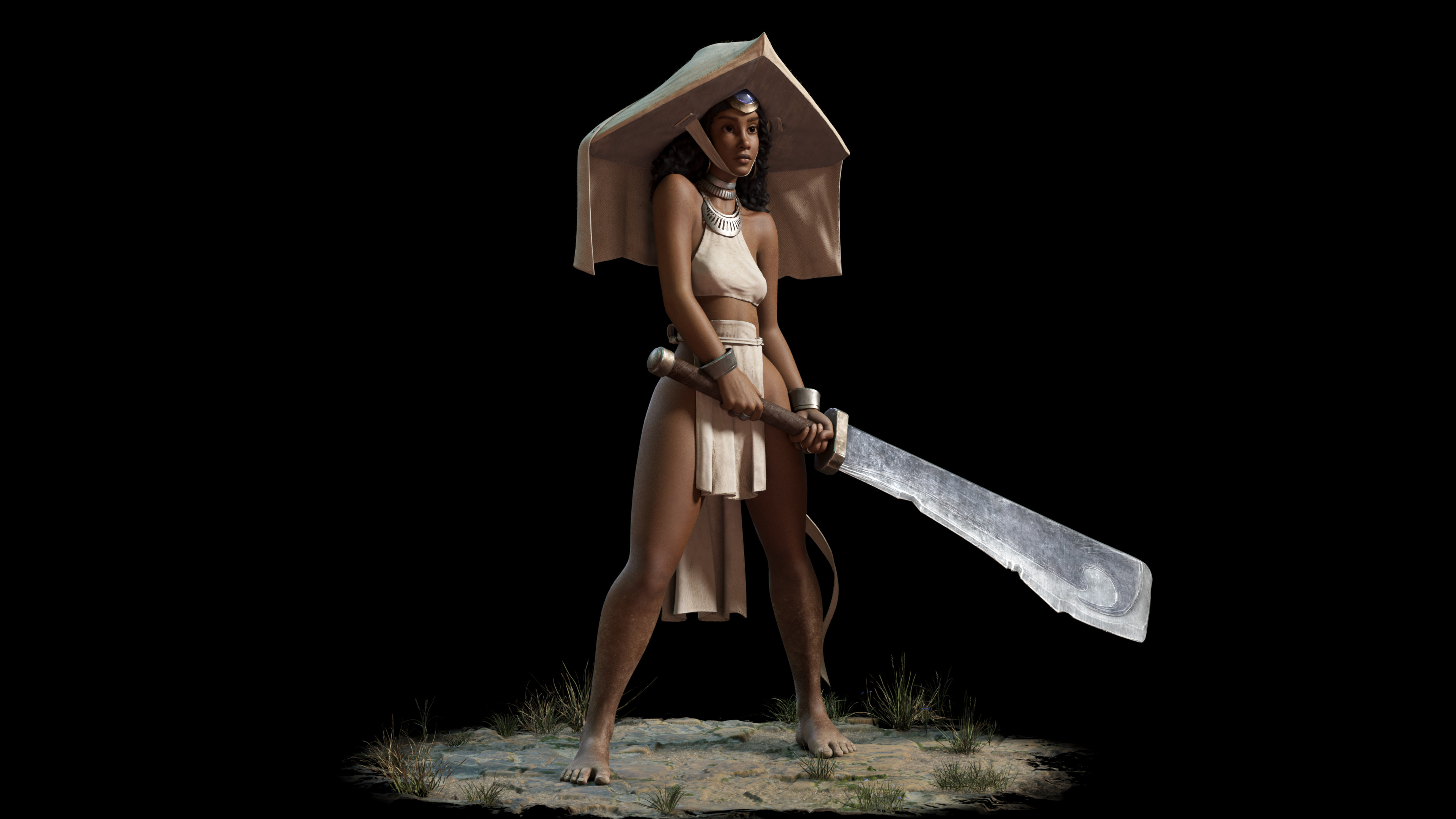 Omar Hesham ArtStation Women Fantasy Art Fantasy Girl Women With Swords Barefoot Black Background Si 3840x2160