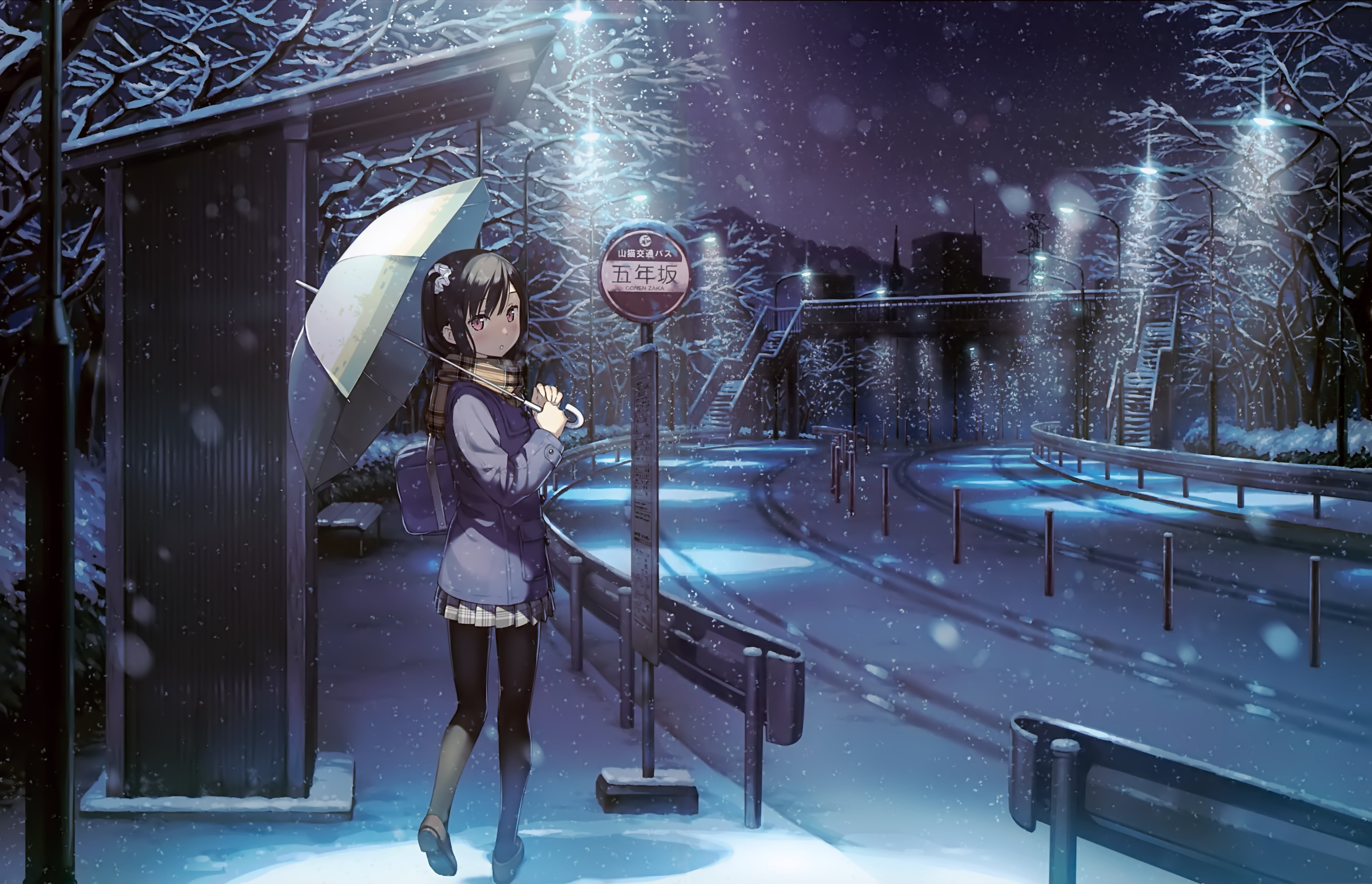 Anime Anime Girls Shizuku Kantoku Kantoku Artwork Umbrella Snow 4274x2755
