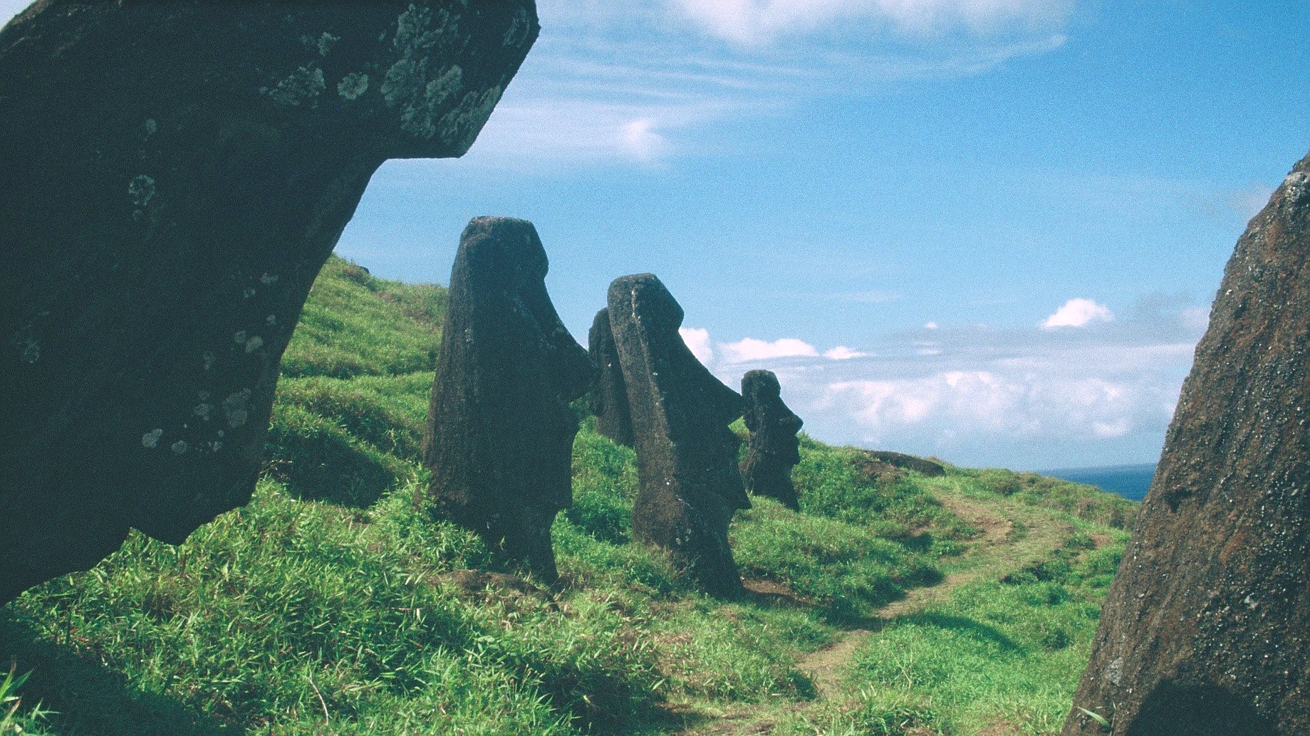 Film Grain Nature Green Plants Summer Moai Easter Island 1839x1034