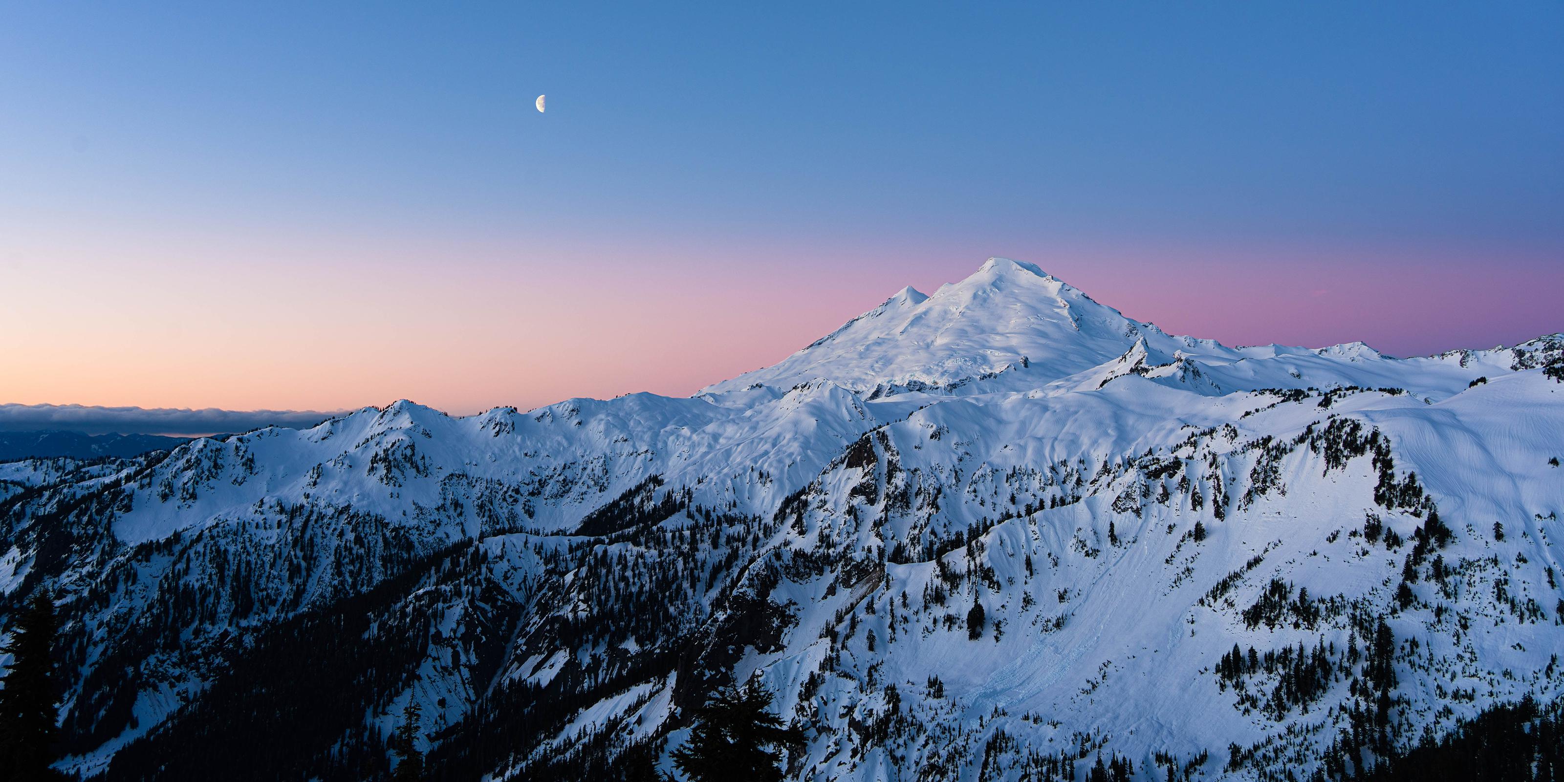 Landscape Snow Nature Night Moon Mountain Pass Washington USA Ultrawide 3200x1600