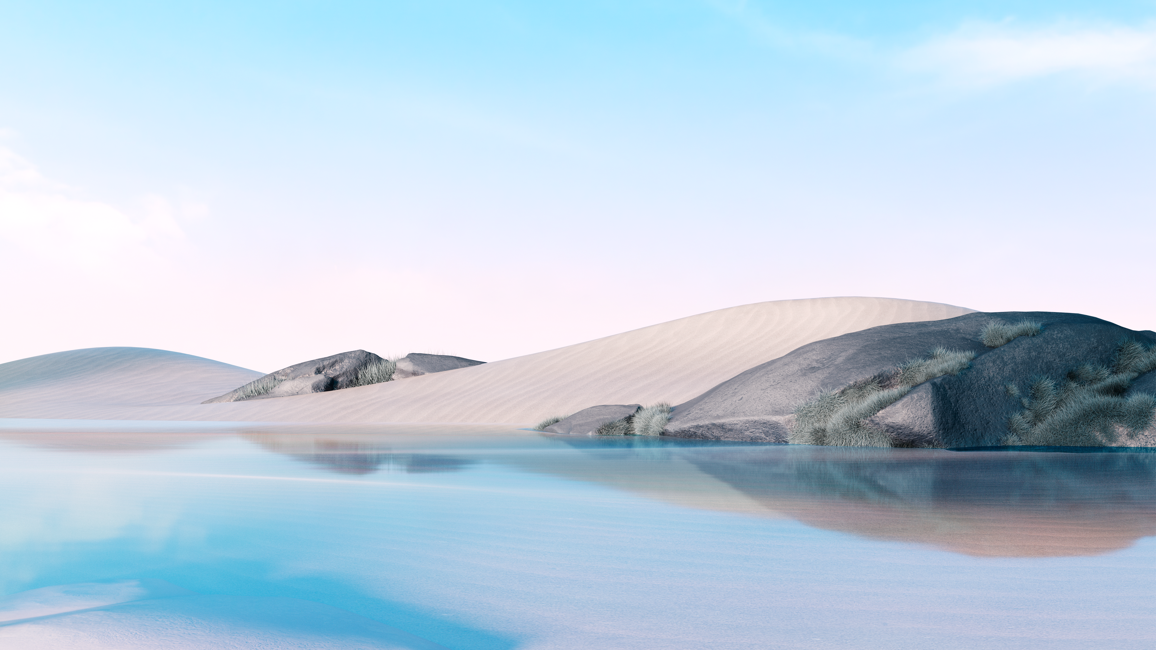 Beach Dunes Sky Rocks Landscape Water Nature Dreamscape Windows 11 Microsoft 3840x2160
