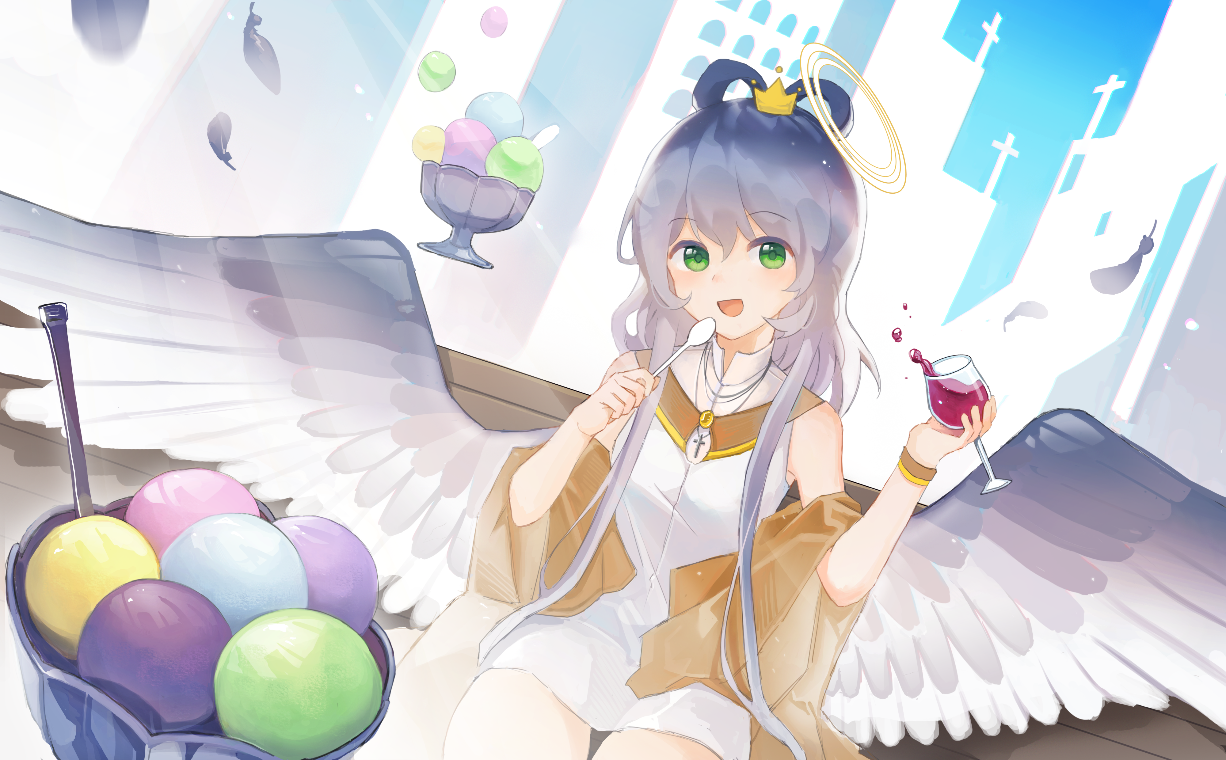 Luo Tianyi Angel Green Eyes White Hair 4000x2480