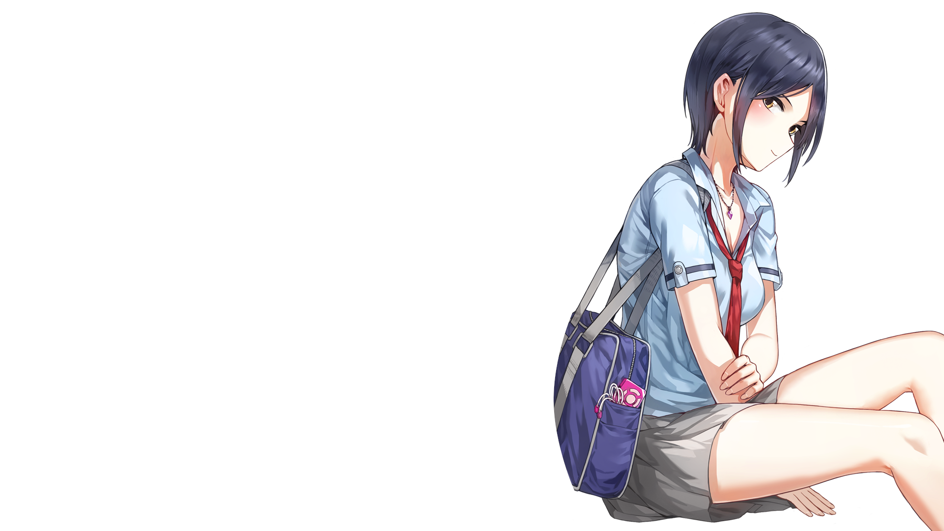 Bag Blue Hair Girl Kanade Hayami School Uniform Short Hair Skirt Smile The Idolm Ster Cinderella Gir 1920x1080