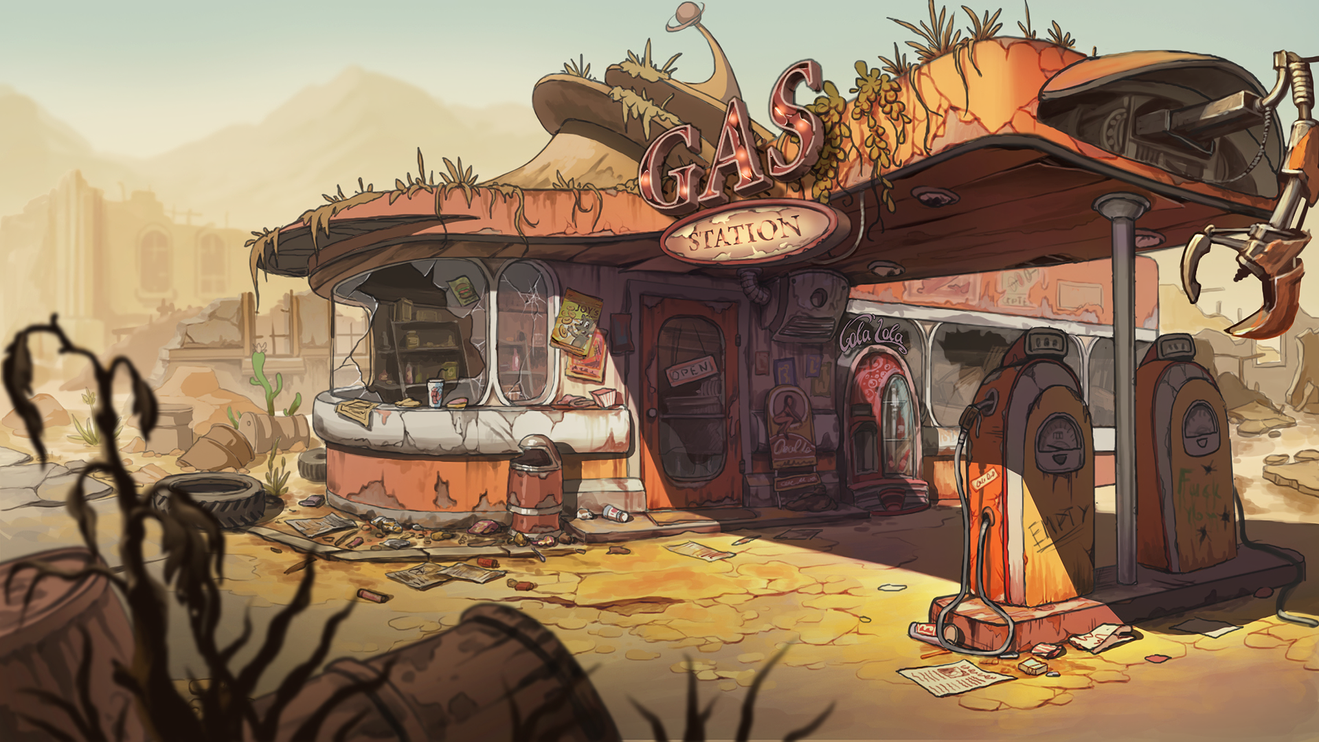 Gas Station Post Apocalyptic 1920x1080