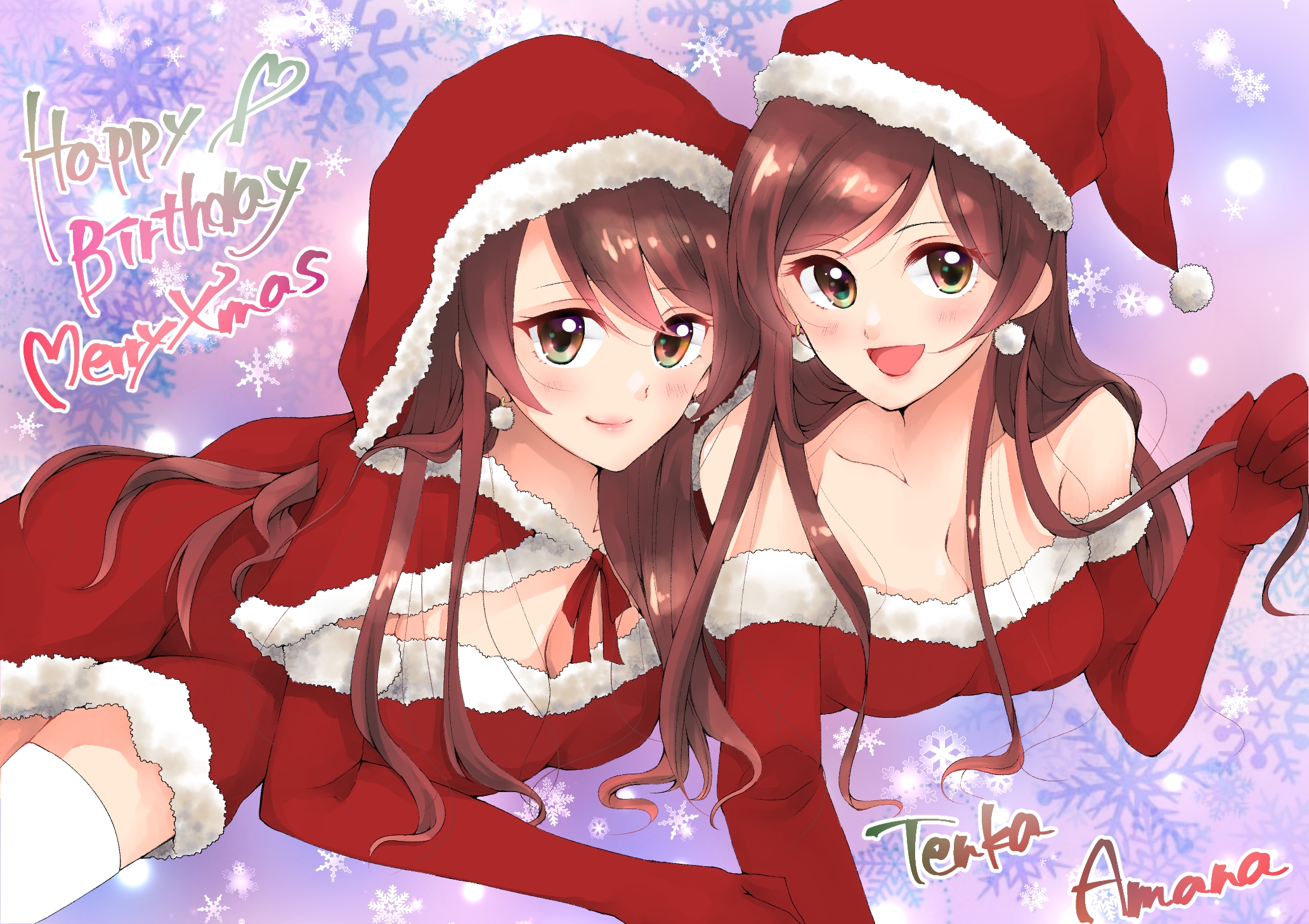 Anime Anime Girls Christmas Christmas Clothes Christmas Dress Happy Birthday Twins Long Hair Brunett 2064x1457