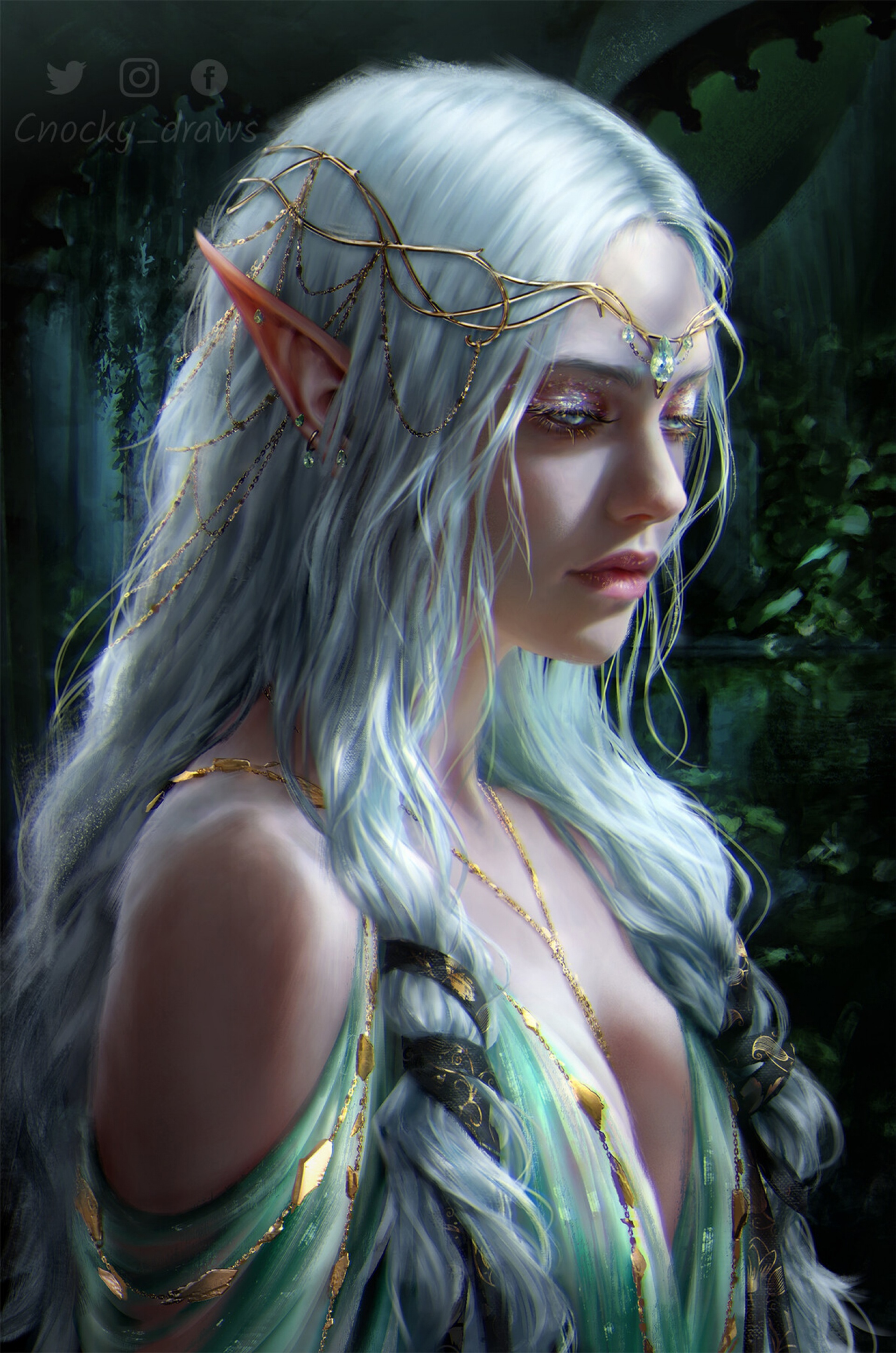 Artwork Fantasy Art Women Elves Elf Ears White Hair 1920x2899