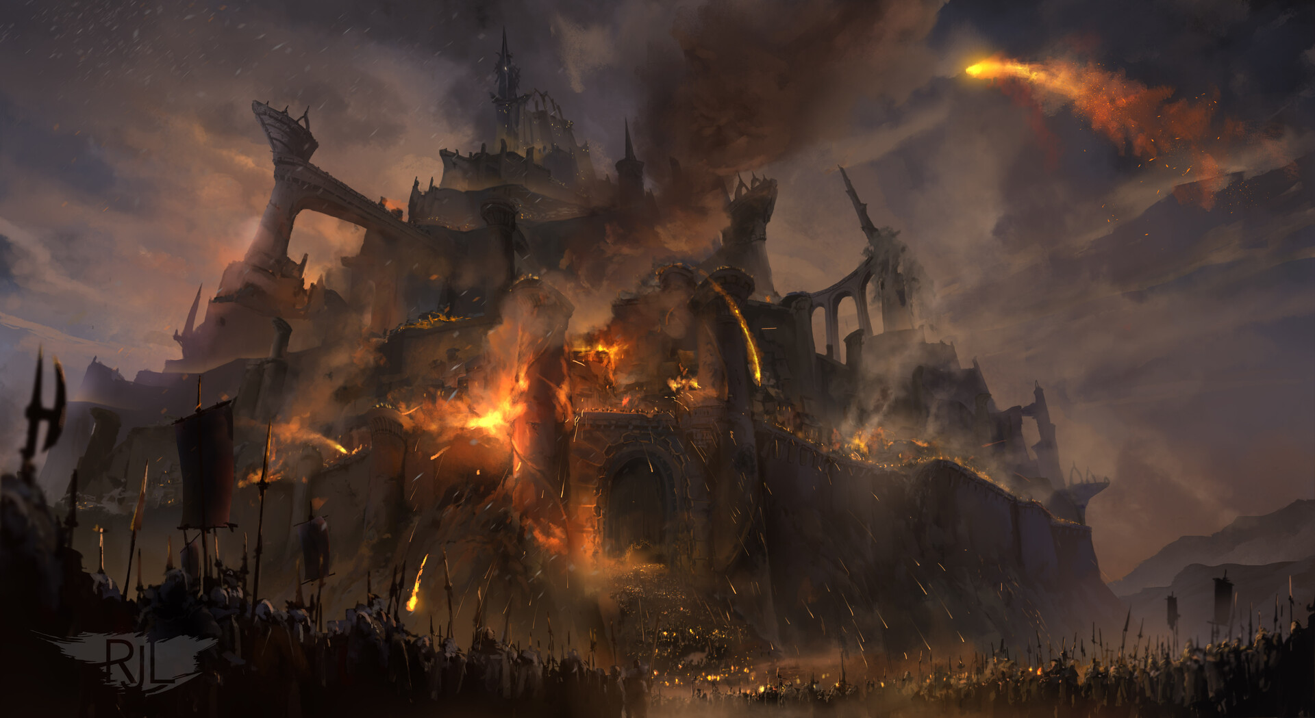 Ryan Lowe Digital Art Fantasy Art Siege Fantasy City Castle Spear 1920x1049