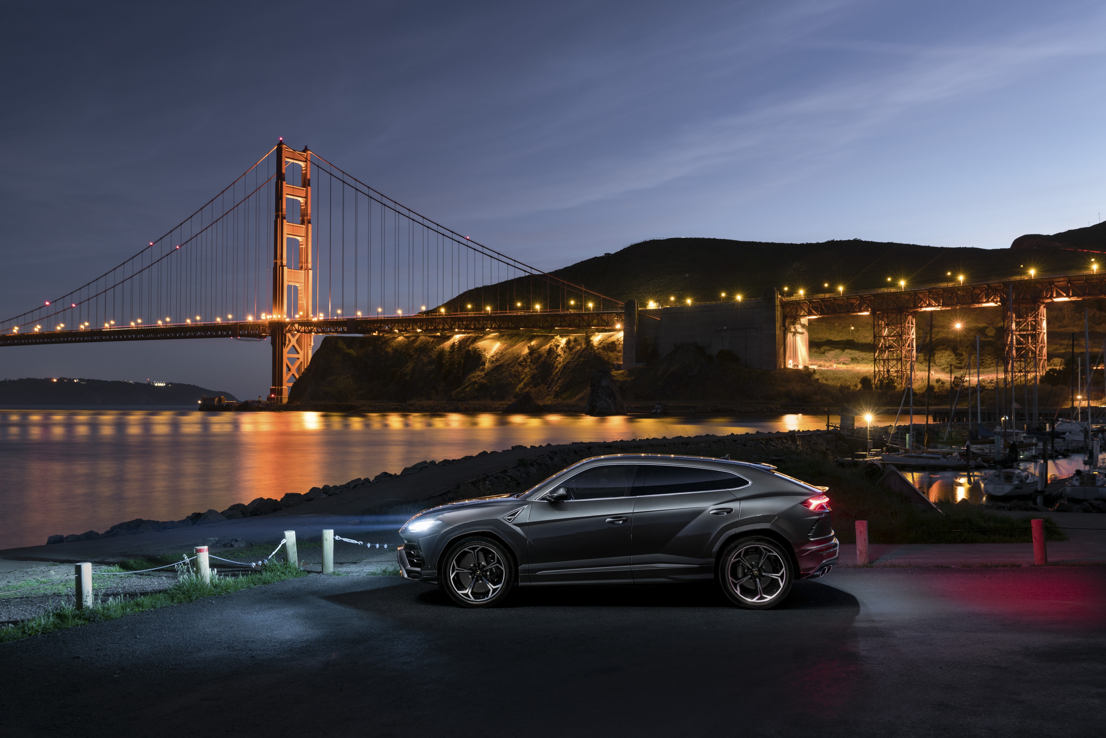 Lamborghini Golden Gate Car Bridge Silver Car Suv Luxury Car Night 3543x2363