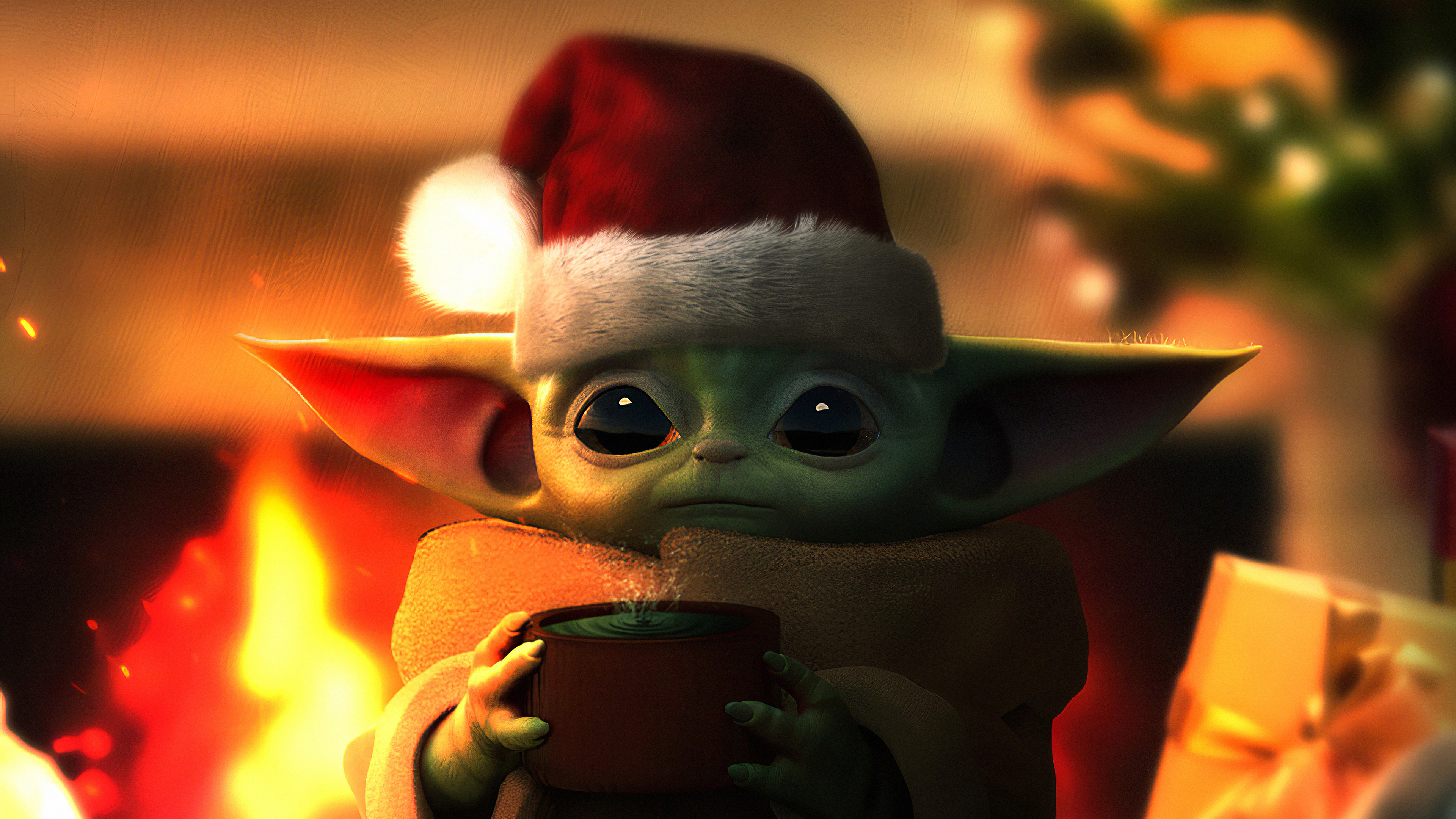 The Mandalorian Star Wars TV Series Christmas Santa Hats Christmas Presents 3840x2160