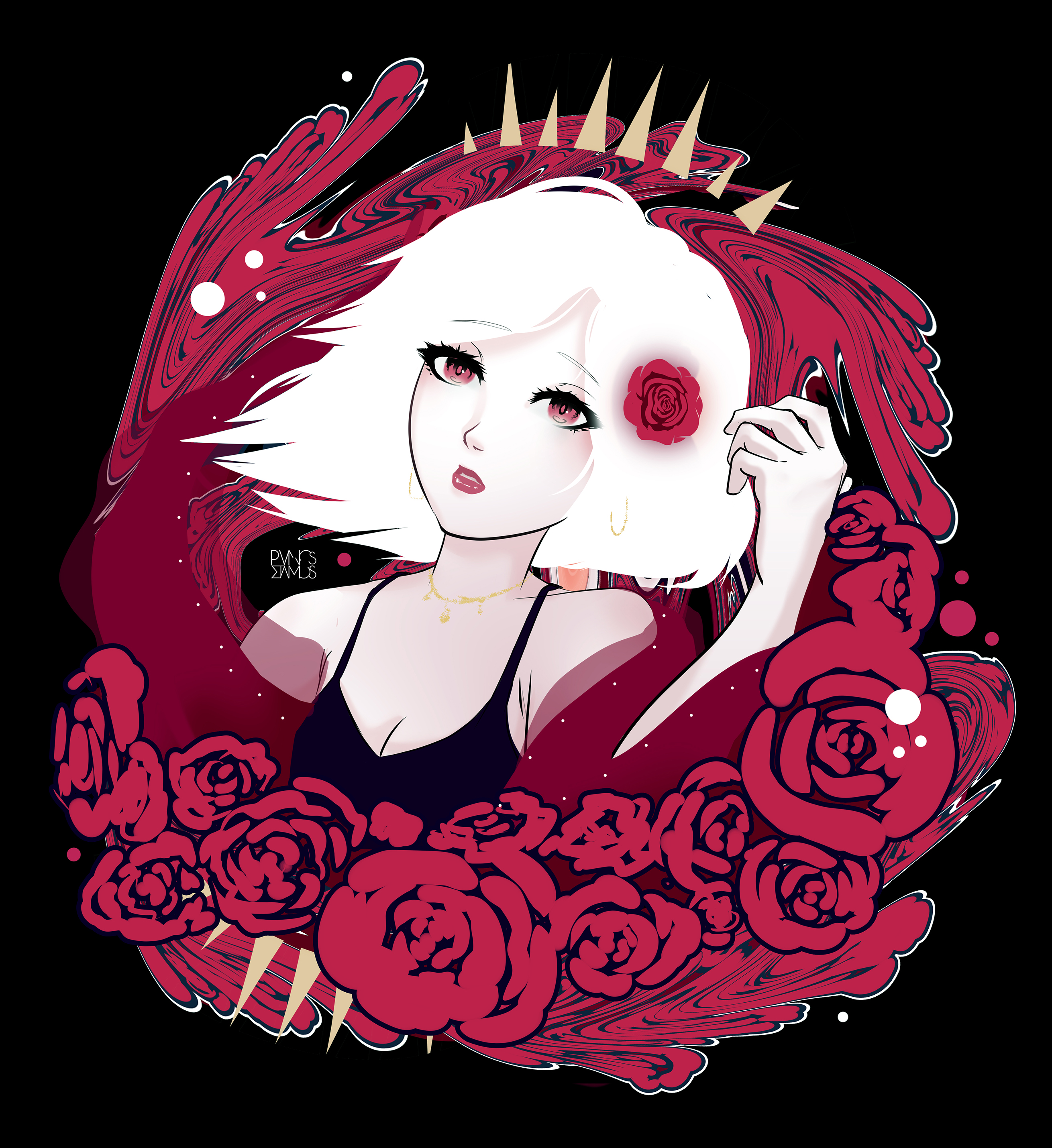 Anime Girls Roses White Hair Red Fantasy Art Illustration Digital Art Love Anime 2620x2860