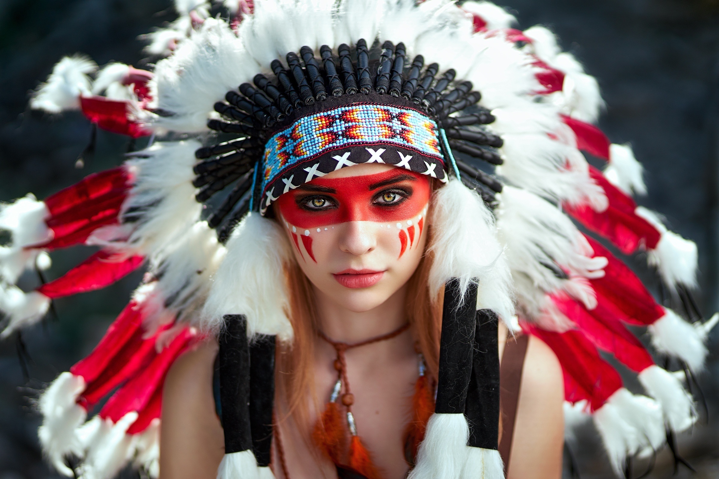 Women Feathers Native American Clothing Face Paint 2400x1600