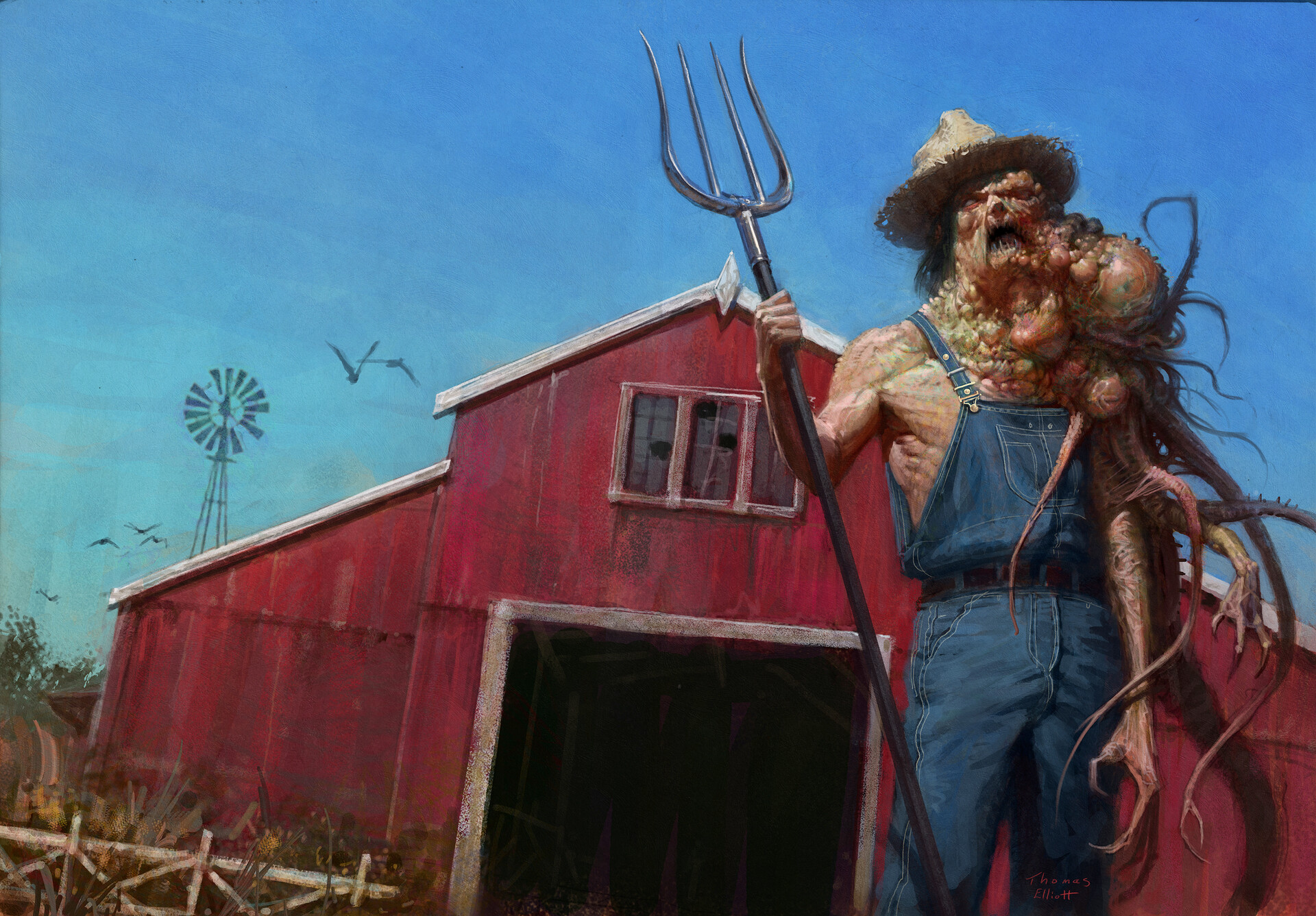 Thomas Elliott Artwork Horror Creature Farmers Farm Barn 1920x1337