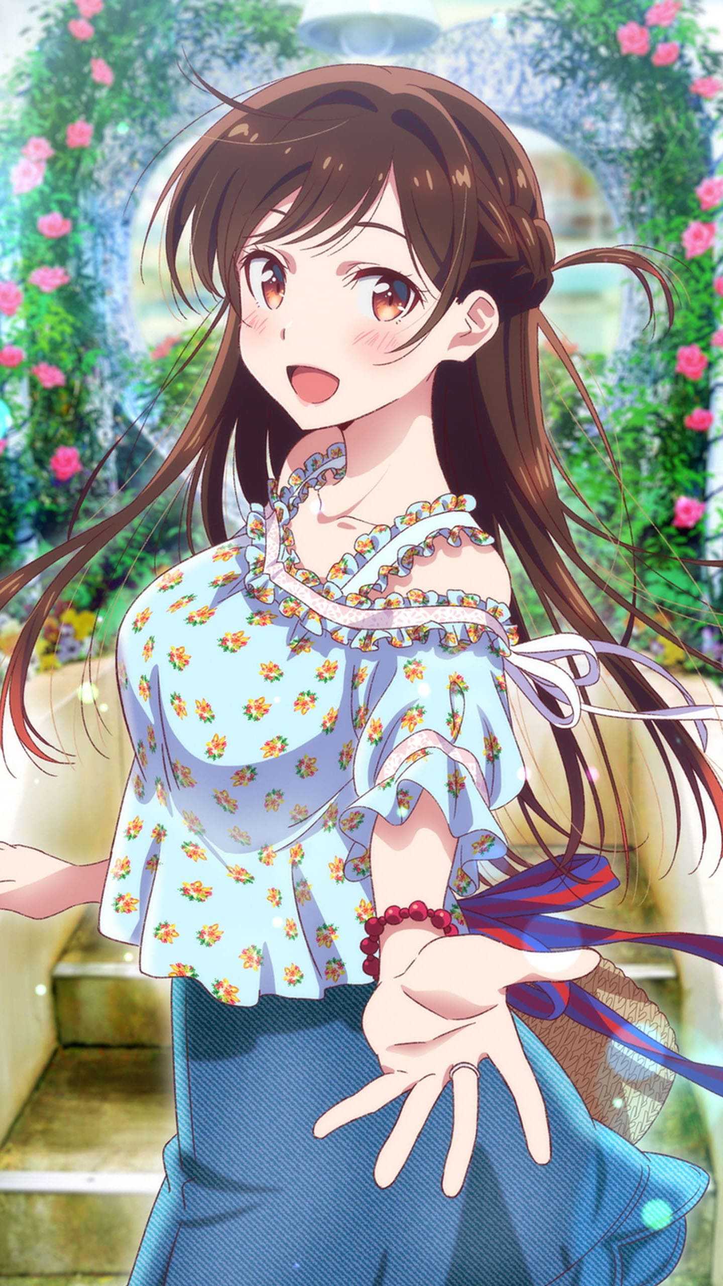 Kanojo Okarishimasu Rent A Girlfriend Chizuru Mizuhara Brunette Smiling Open Mouth Skirt Flower Shir 1440x2560