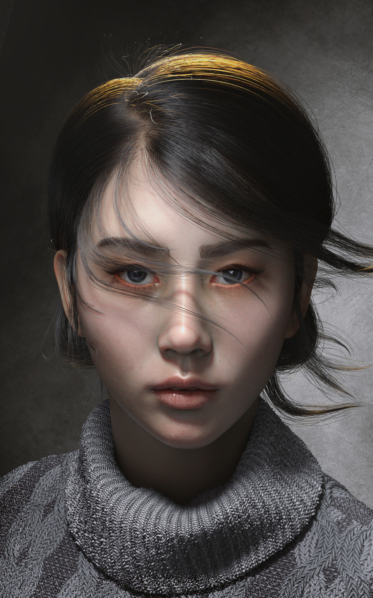 Ali Arto ArtStation Artwork Digital Art Women Asian Face Portrait Render CGi Looking At Viewer Black 1200x1922