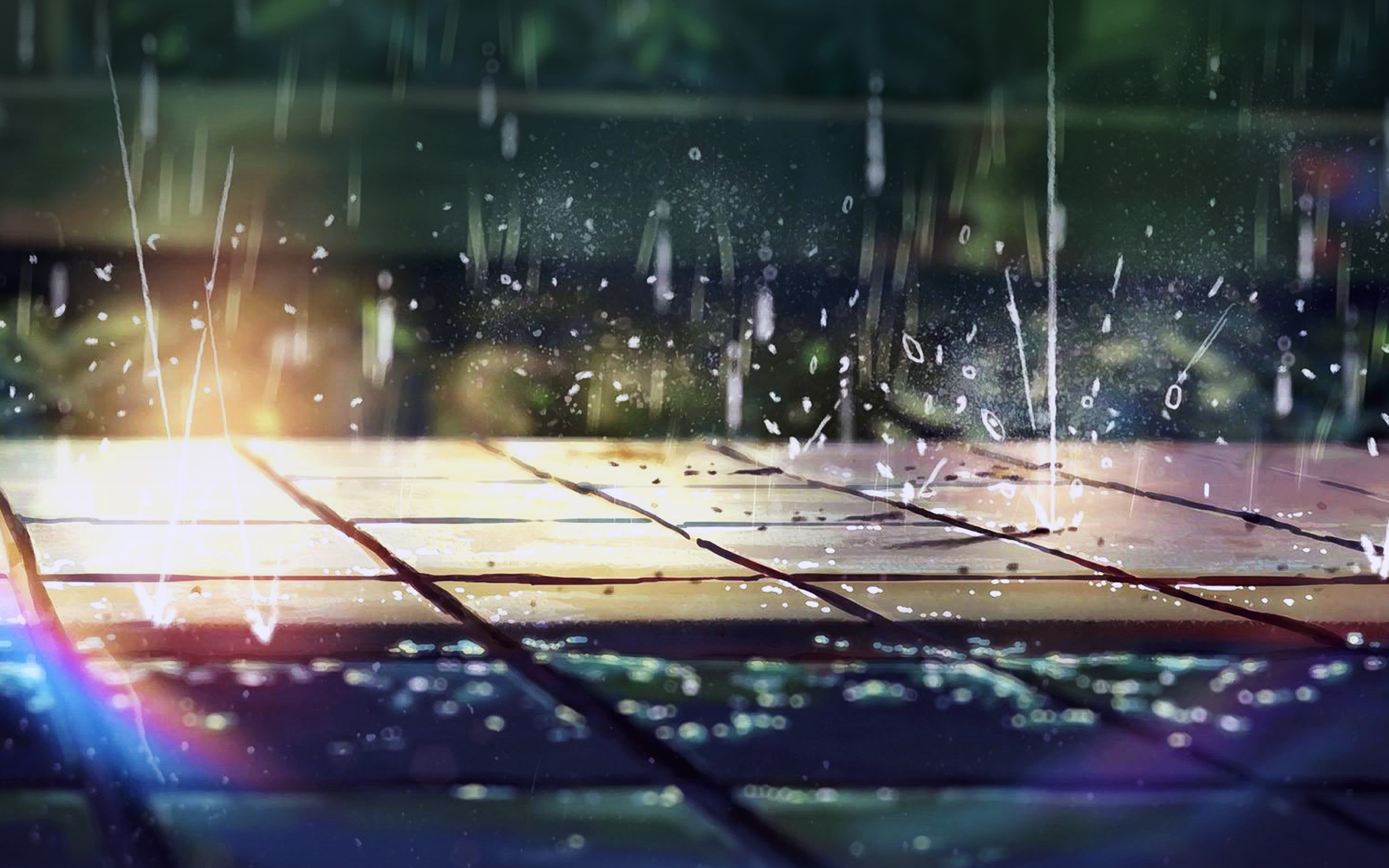 Anime Landscape Rain Closeup 3840x2400
