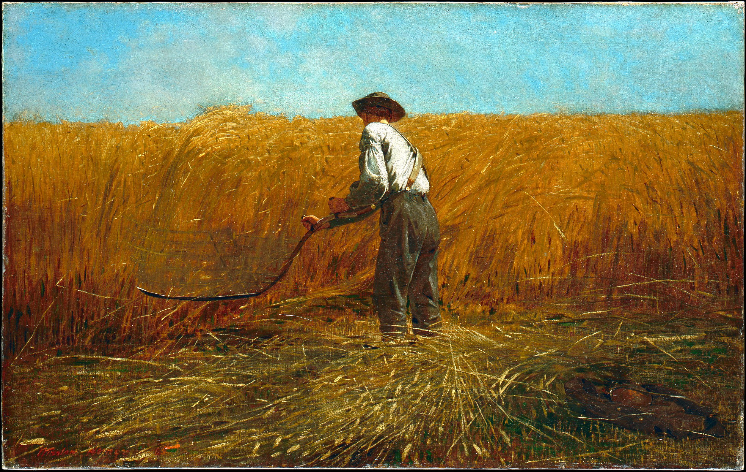 Traditional Artwork Painting Farmers Field Wheat Scythe 2509x1590