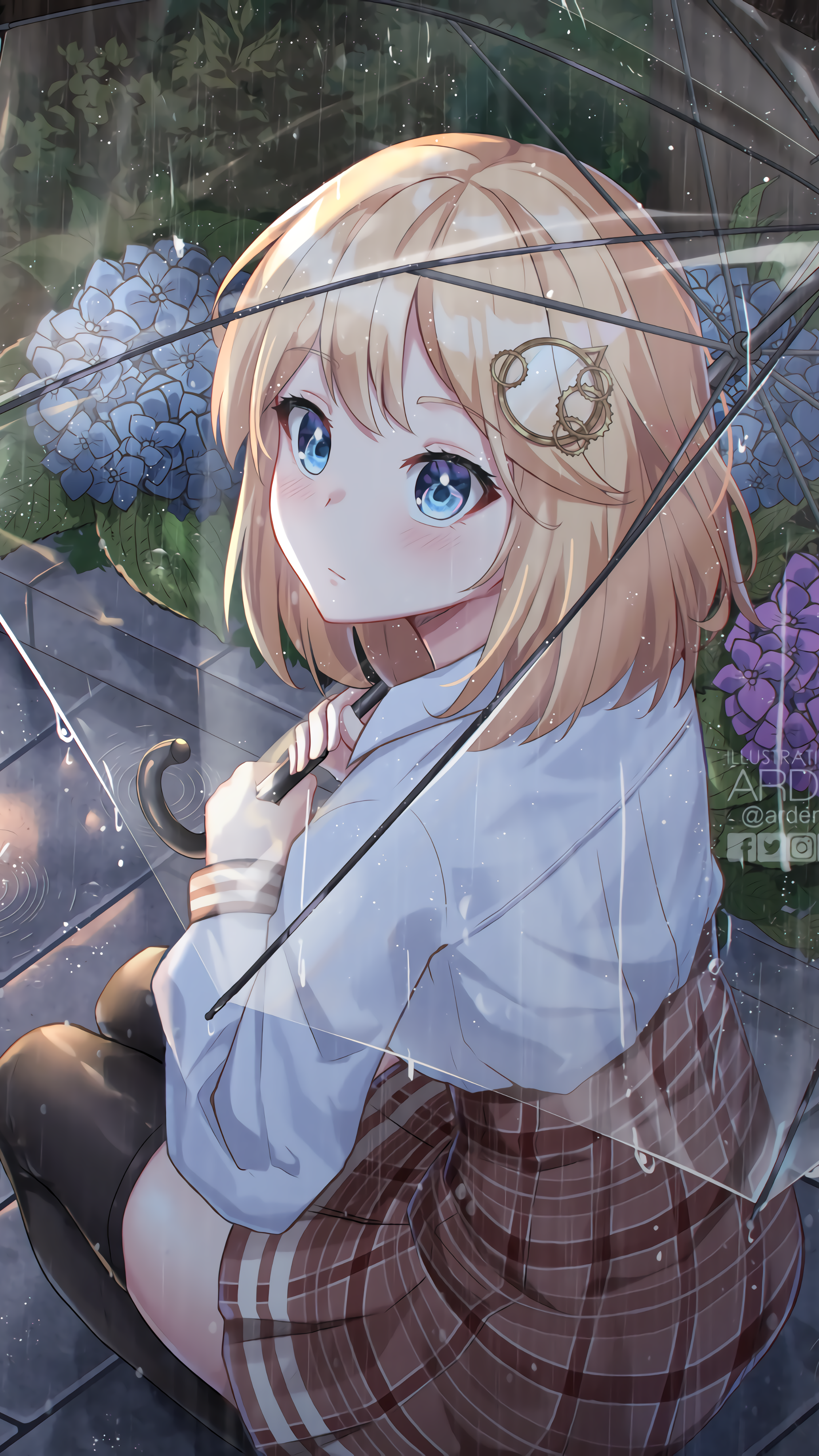 Anime Girls Skirt Umbrella Rain Thigh Highs Blonde Blue Eyes Hololive Virtual Youtuber Watson Amelia 2250x4000