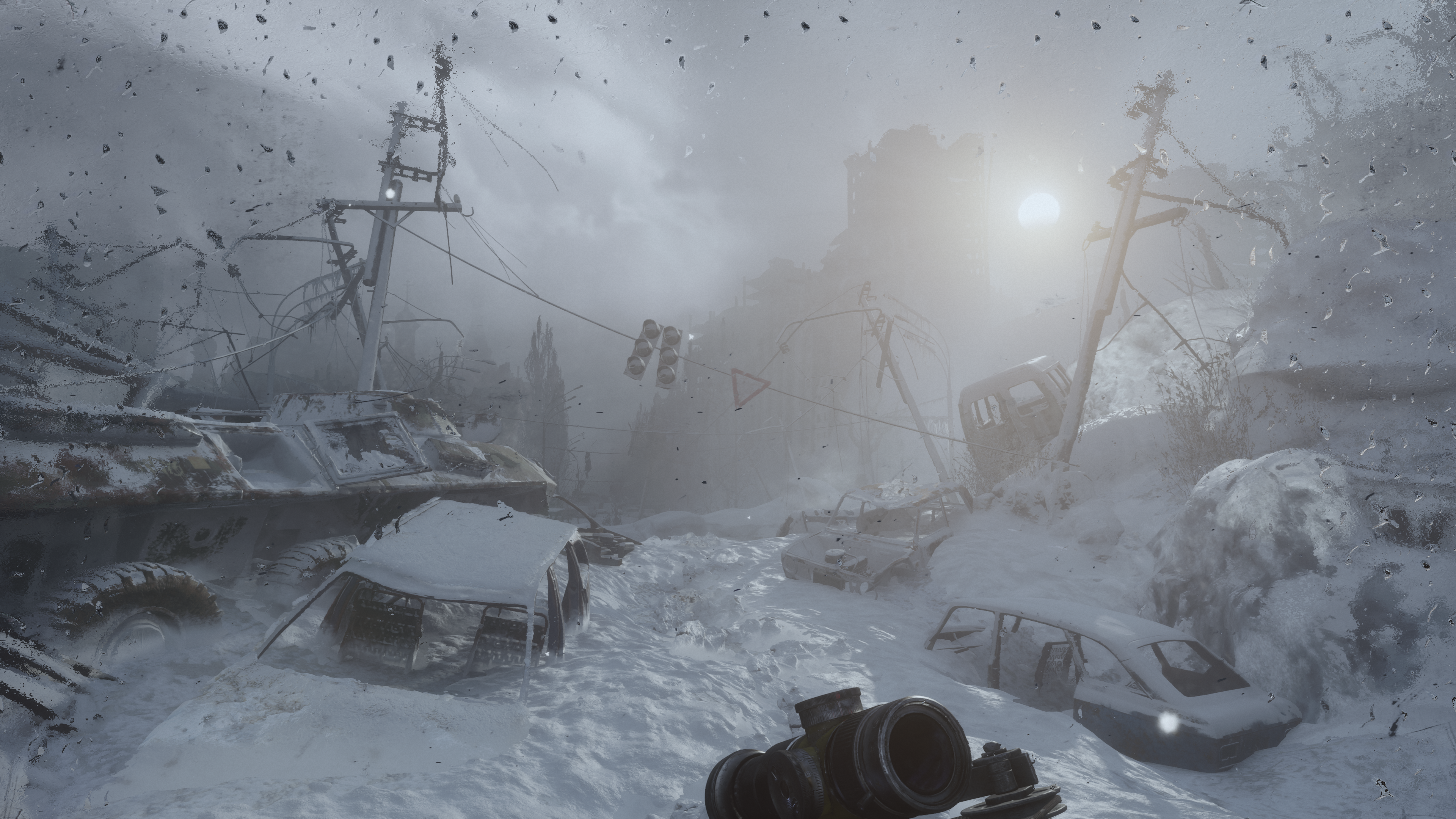 First Person Shooter Metro Exodus Post Apocalypse Apocalyptic Snow Covered Sun Screen Shot 3840x2160