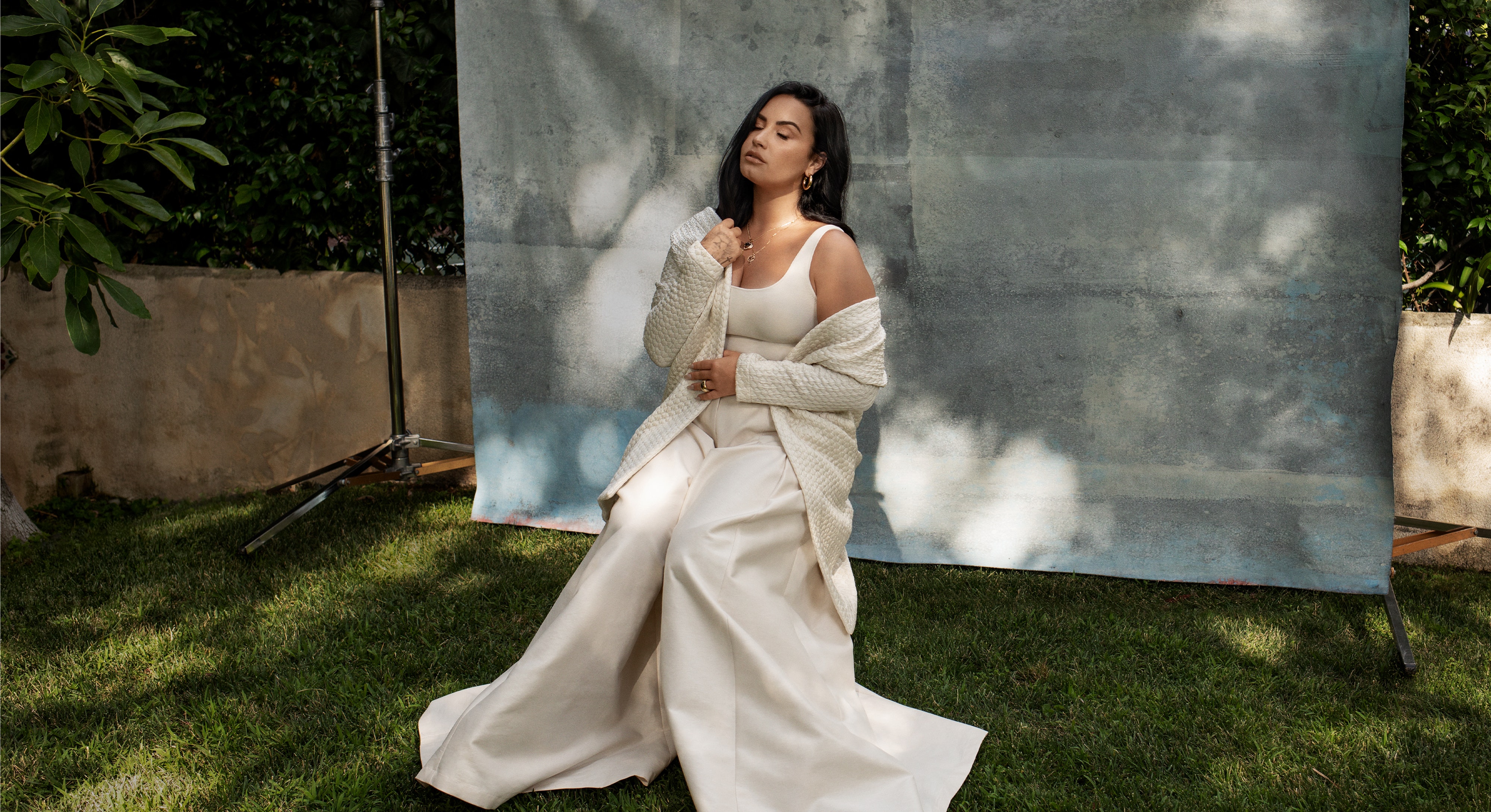 Demi Lovato Women Celebrity Singer Sitting White Dress Brunette 4000x2180