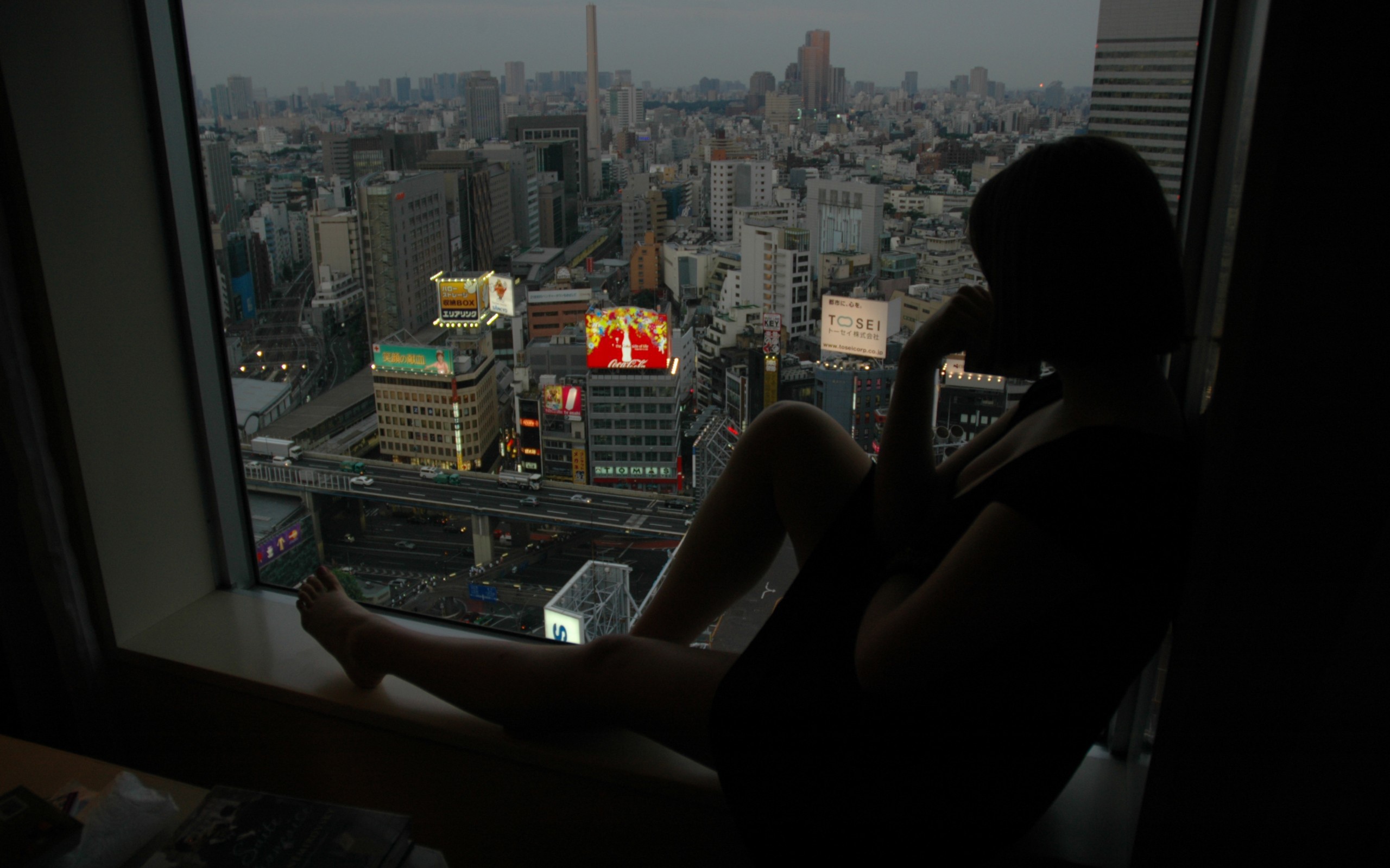 Window Sill By The Window Tokyo Women Silhouette View From Window Megapolis Lost In Translation 2560x1600