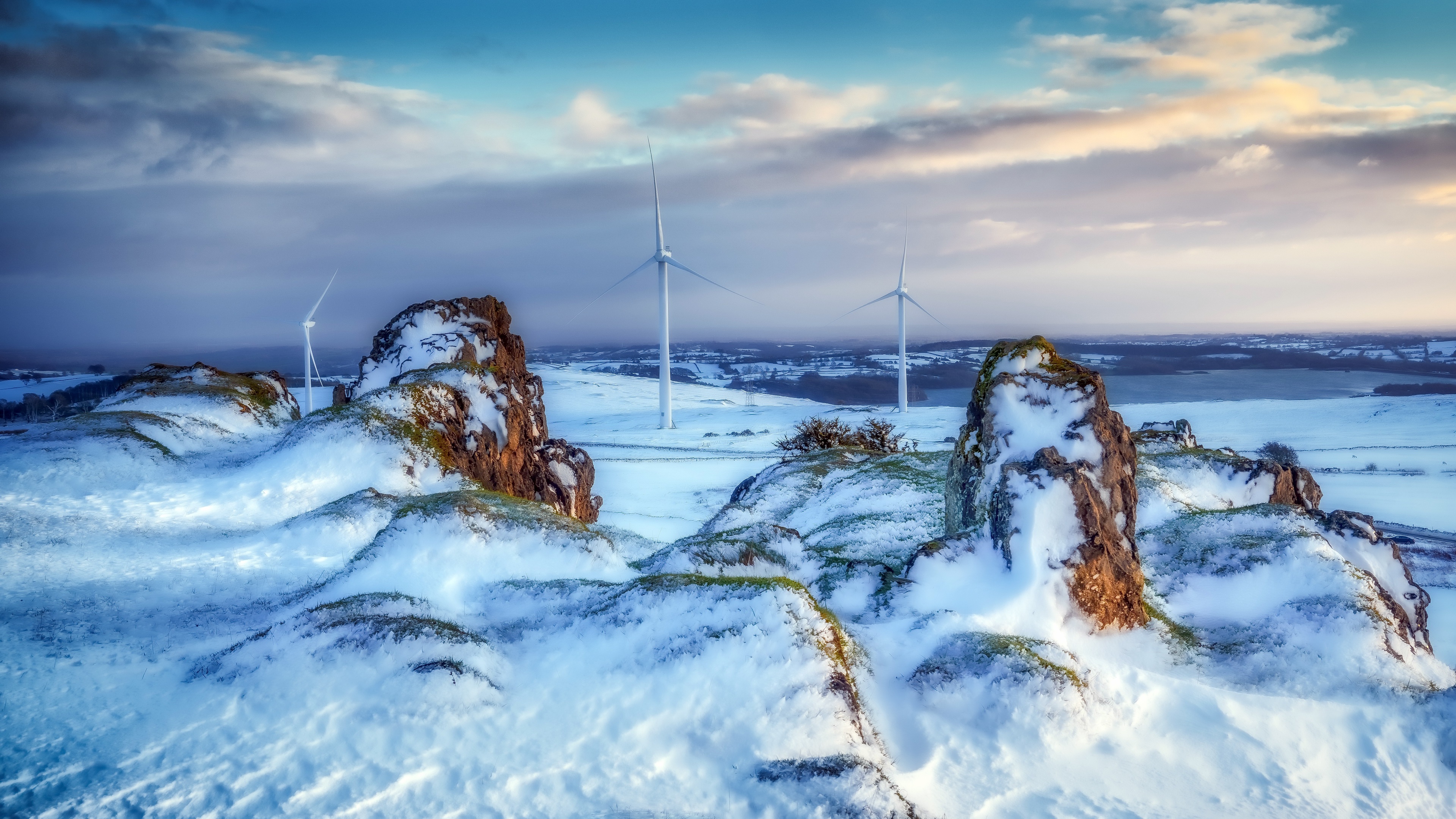 Wind Turbine Cold Ice Snow Winter Landscape 3840x2160