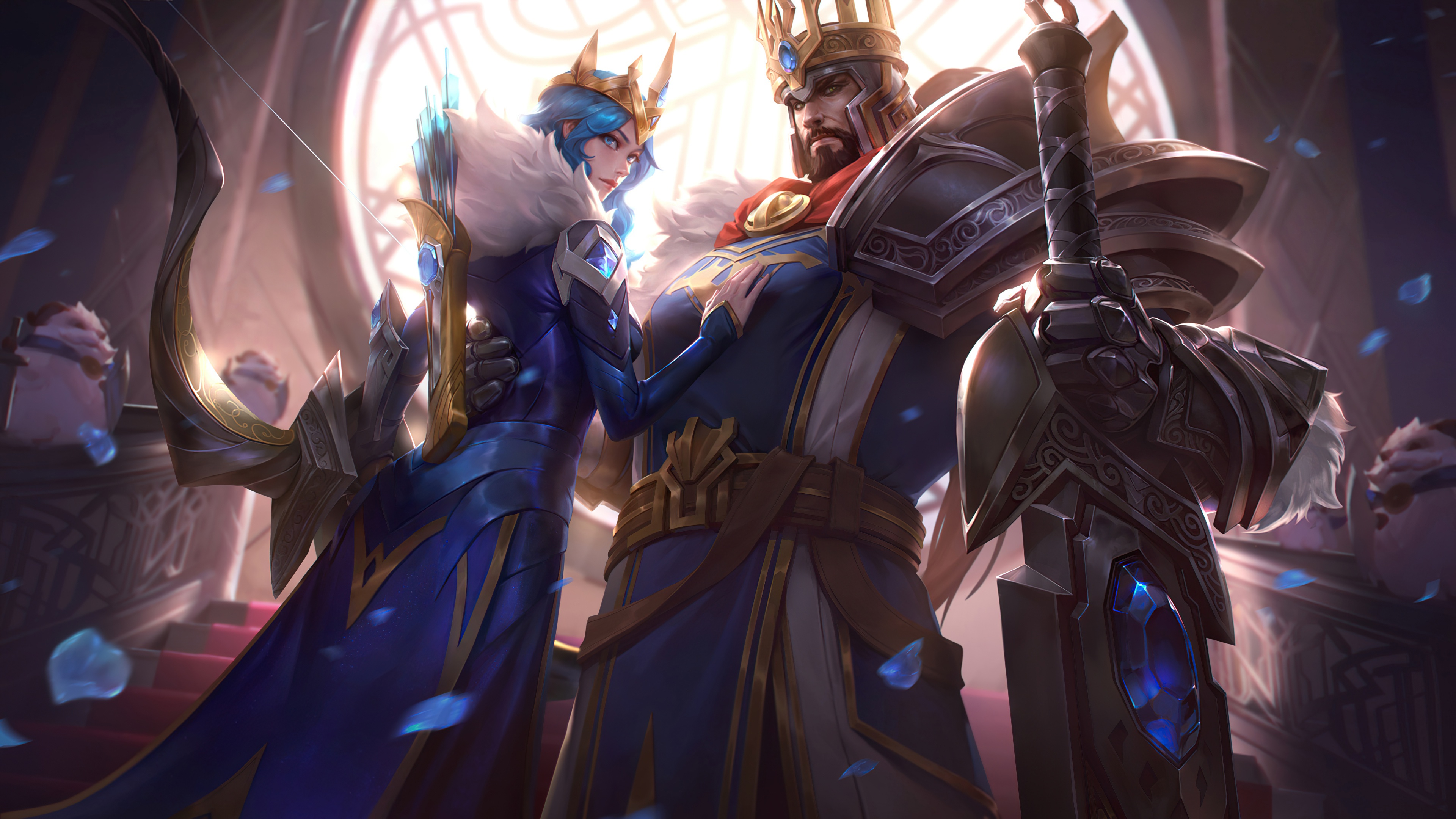 Tryndamere League Of Legends Ashe League Of Legends Armor Blue Eyes Crown Sword Weapon 3840x2160