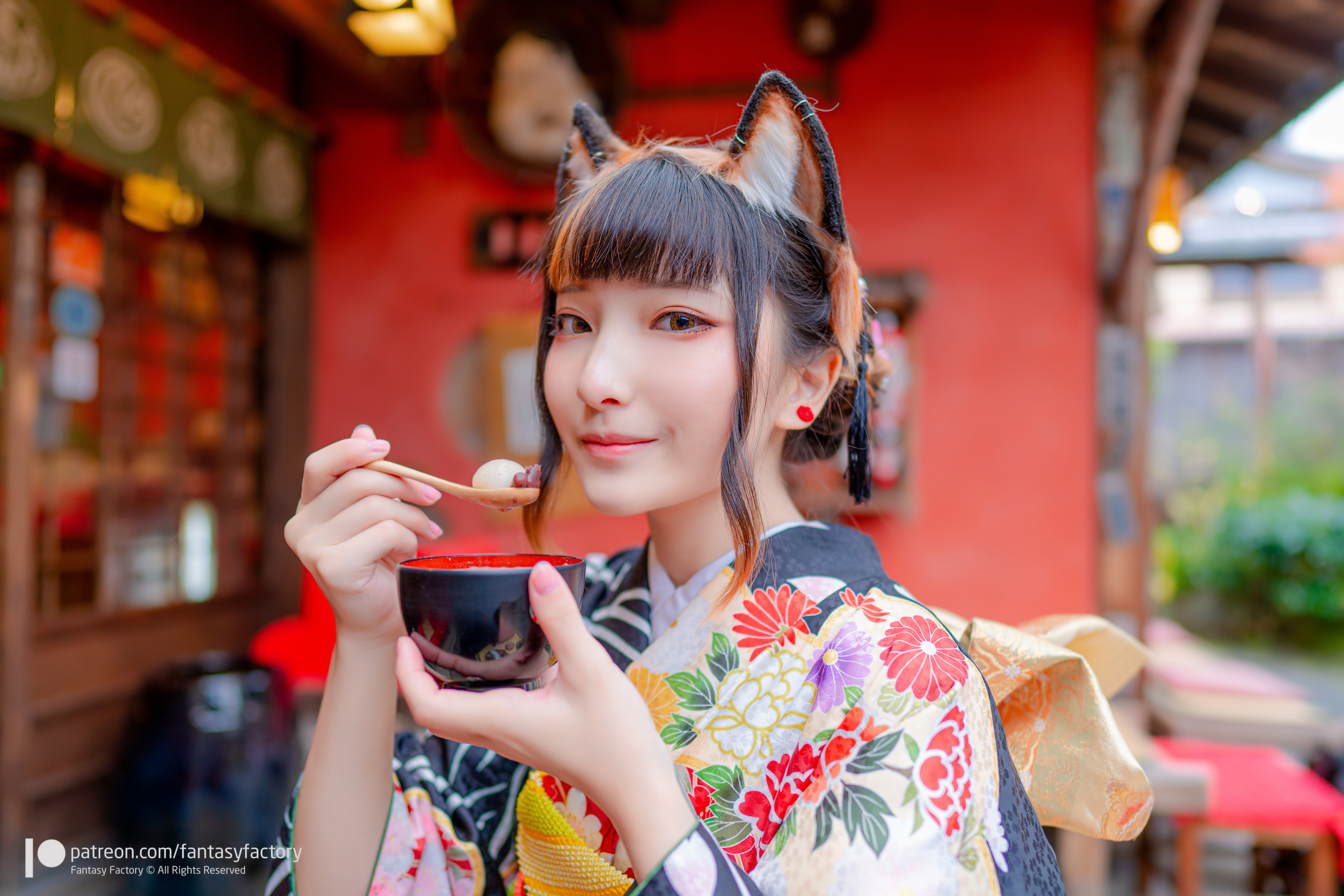 Women Model Asian Bangs Cosplay Fox Girl Foxy Ears Kimono Depth Of Field Portrait Looking At Viewer  7471x4983