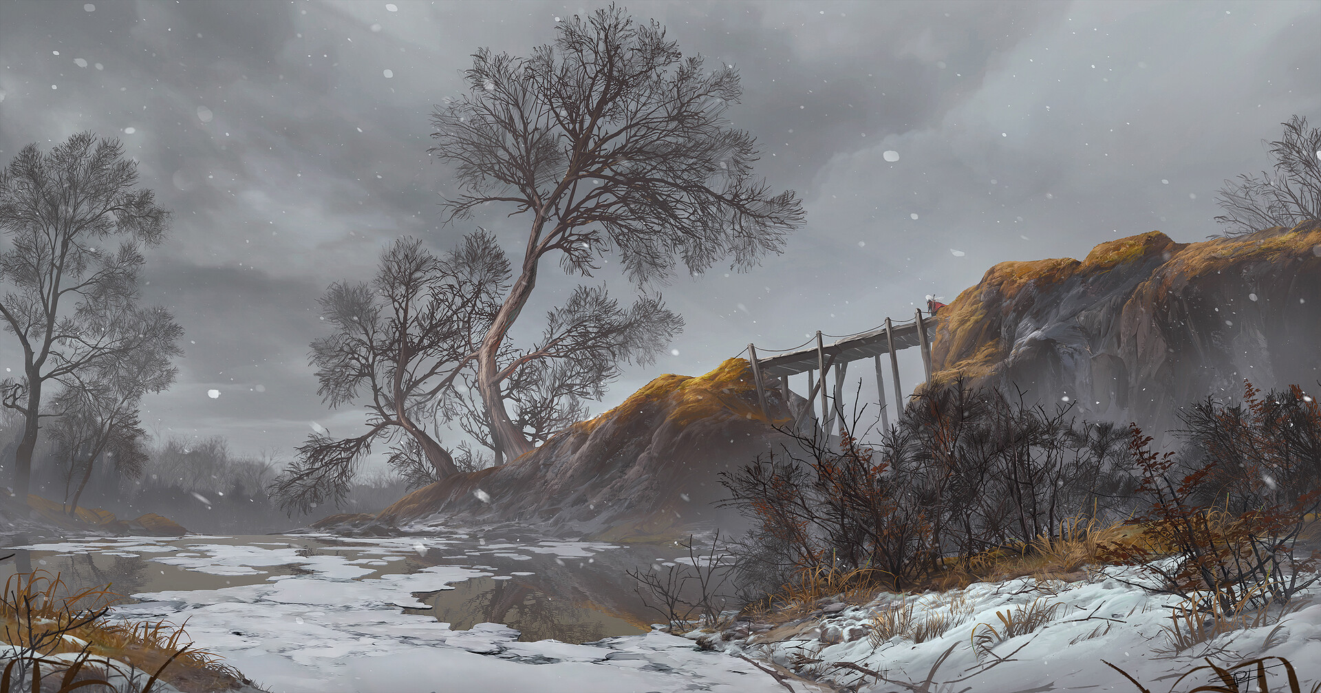 Max Suleimanov Digital Art Landscape Winter Dead Trees Snow Ice Clouds 1920x1007