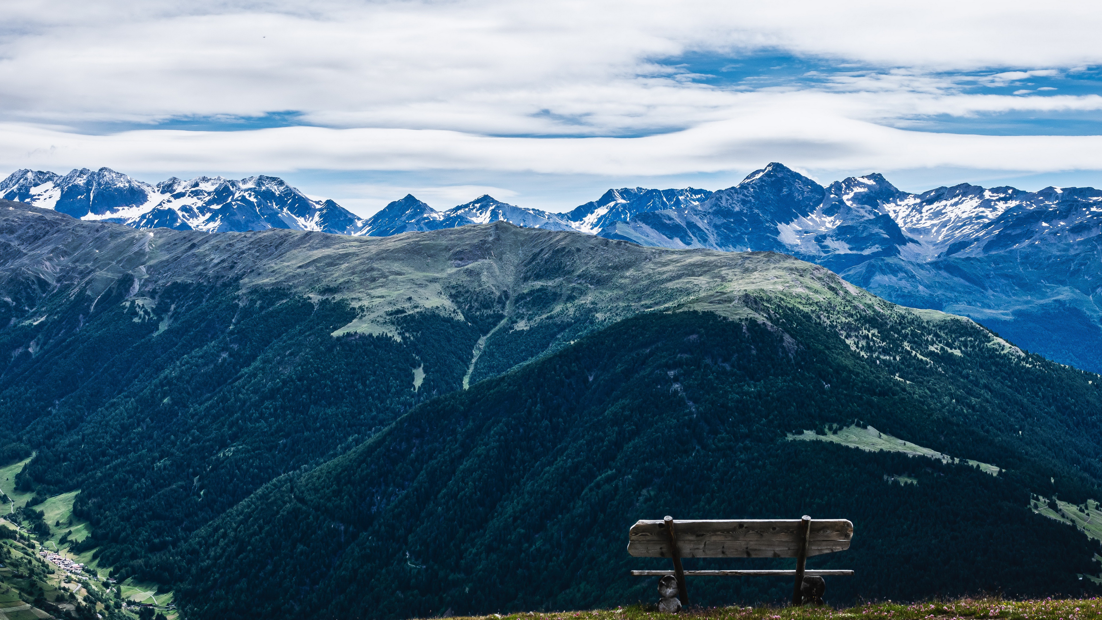 Nature Mountains Panorama Landscape Bench 3840x2160