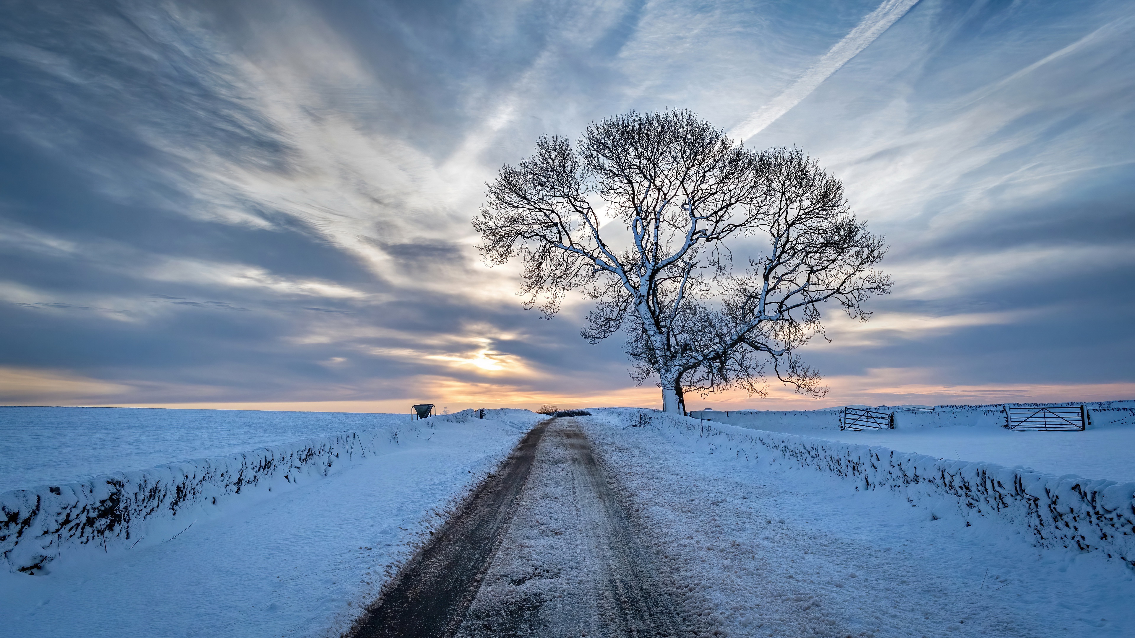 Nature Landscape Sky Winter Cold Ice Snow Road Outdoors 3840x2160
