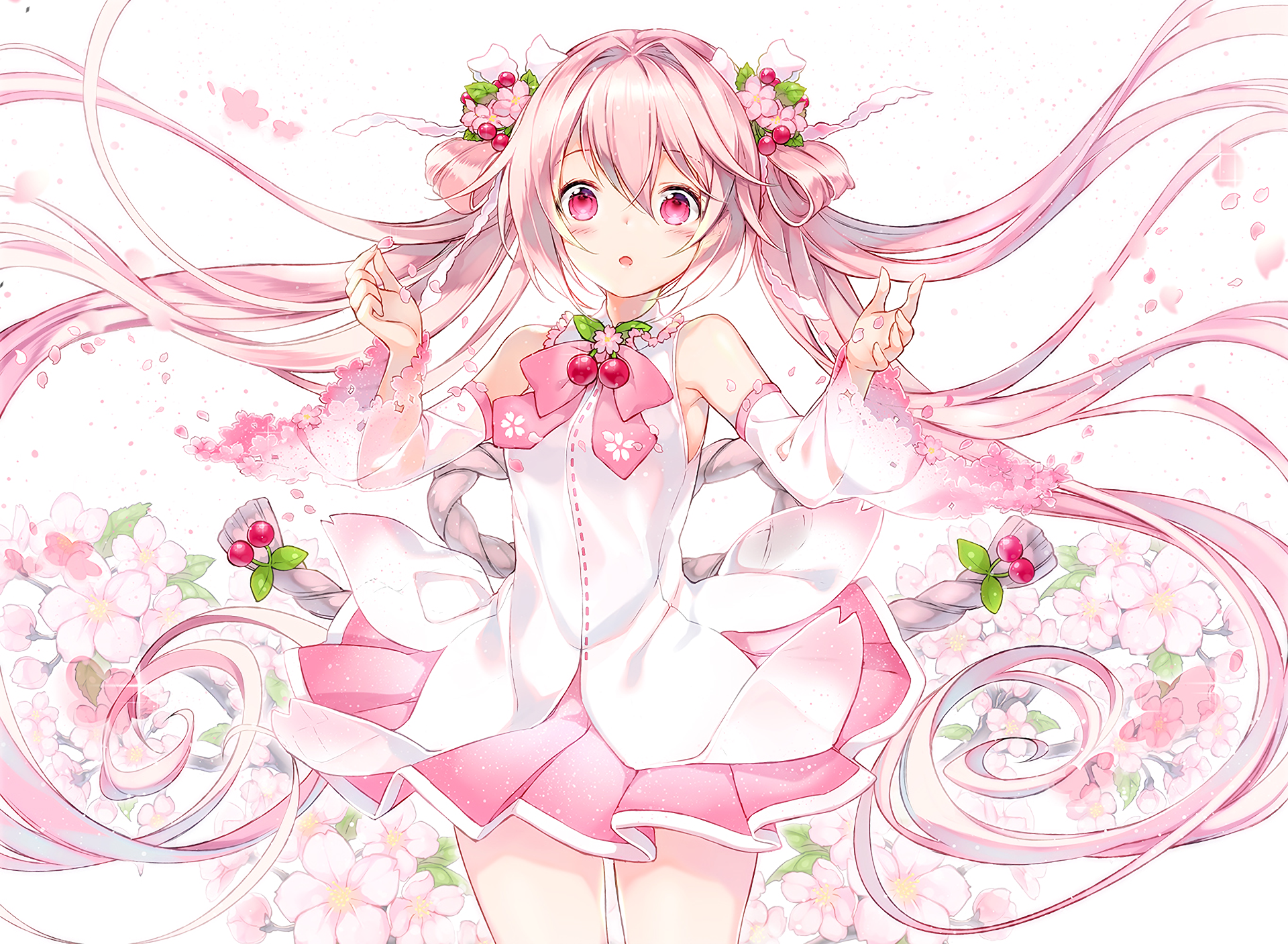 Vocaloid Sakura Miku Anime Girls Skirt Long Hair Pink Eyes White Background Simple Background 1920x1407