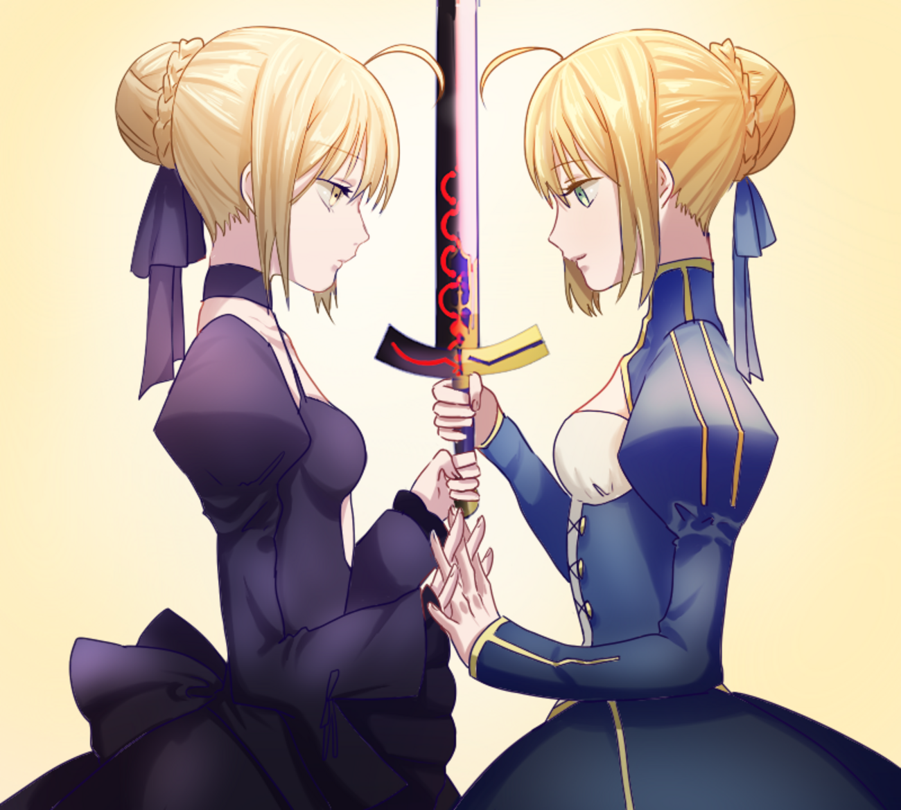 Anime Anime Girls Holding Hands Excalibur Fate Series Fate Stay Night Fate Stay Night Heavens Feel F 1300x1170