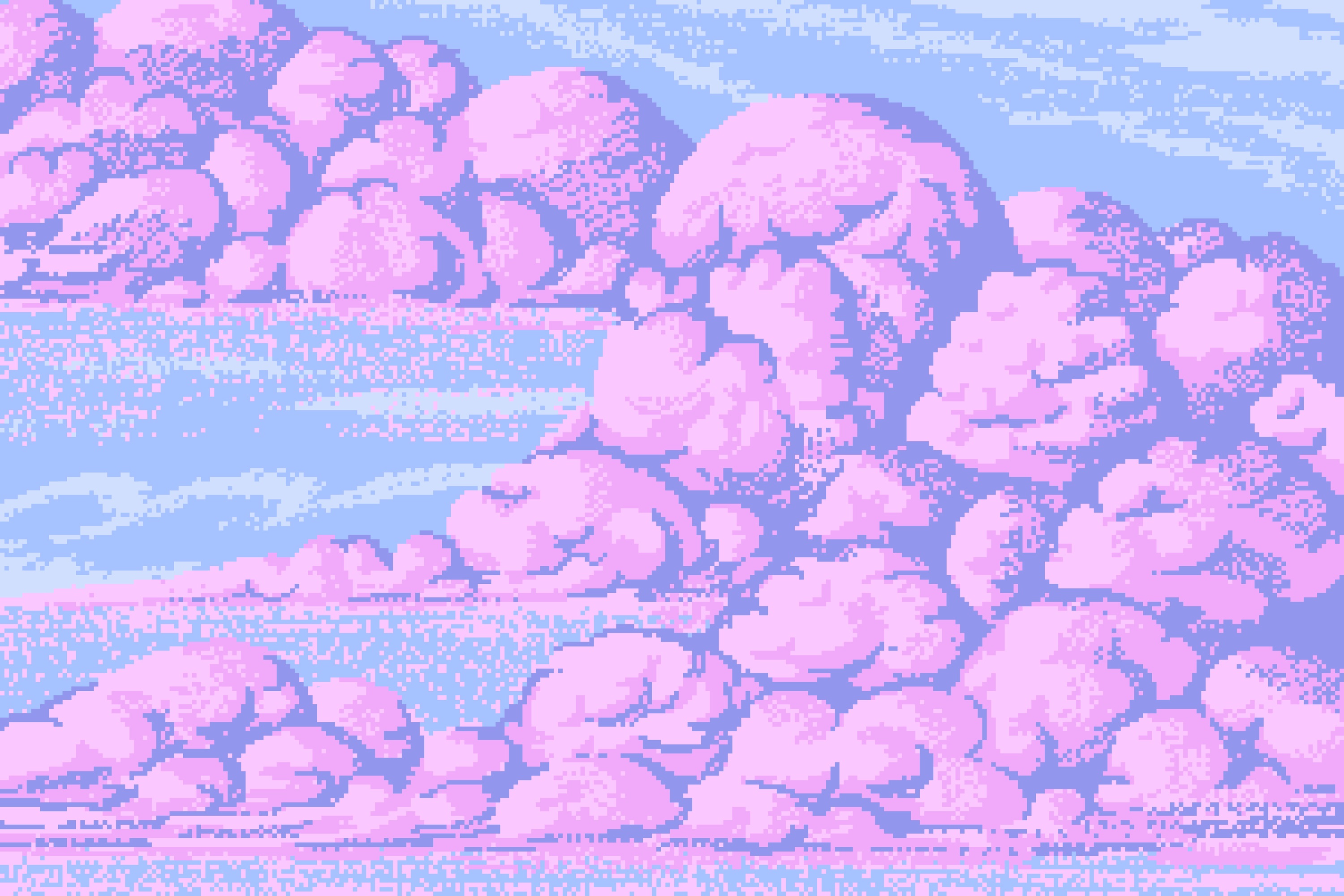Pixel Art Sky Clouds Digital Art Artwork Pink Pixels 3000x2000