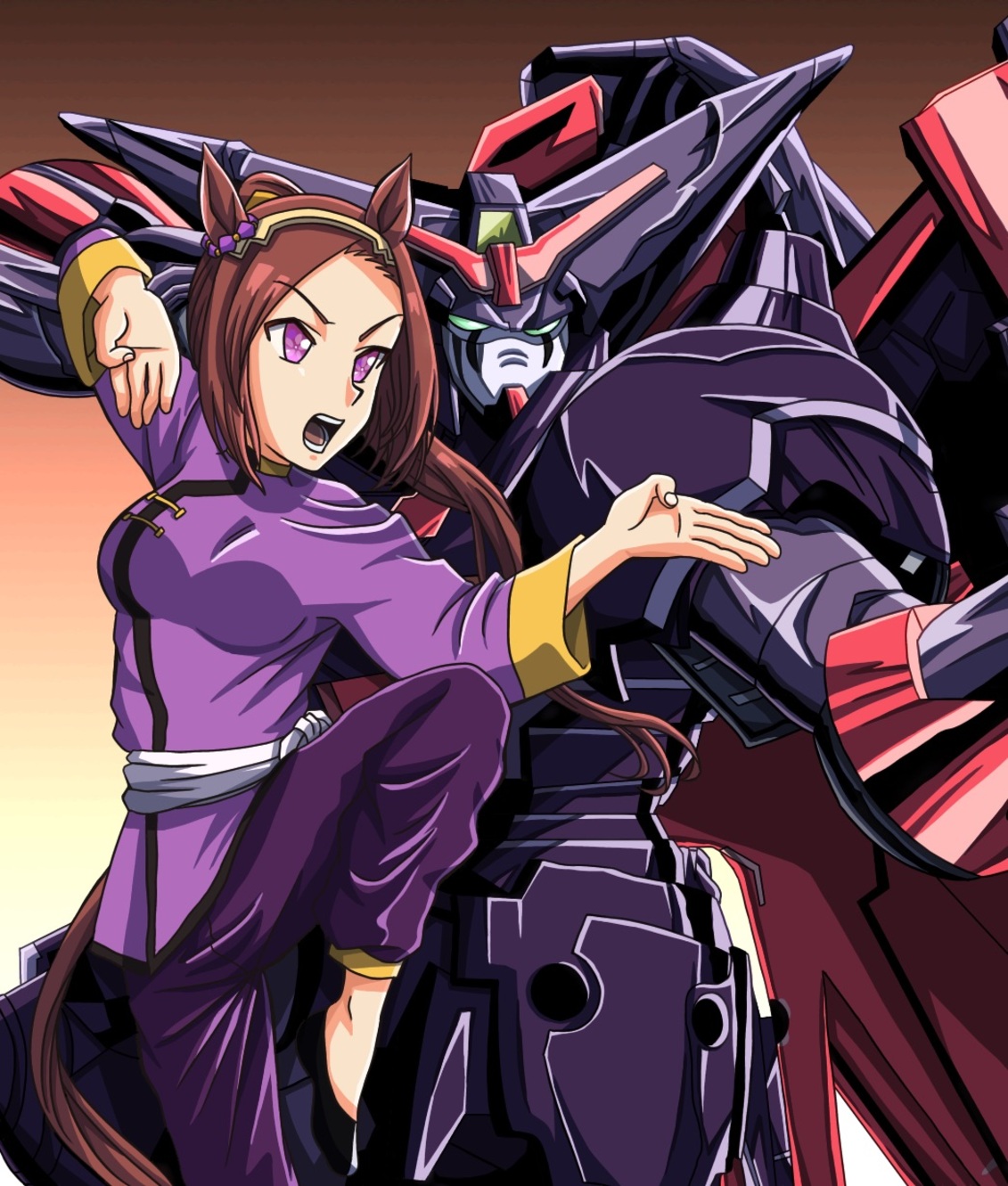 Anime Anime Girls Mechs Gundam Crossover Sakura Bakushin O Uma Musume Master Gundam Super Robot Wars 1131x1331