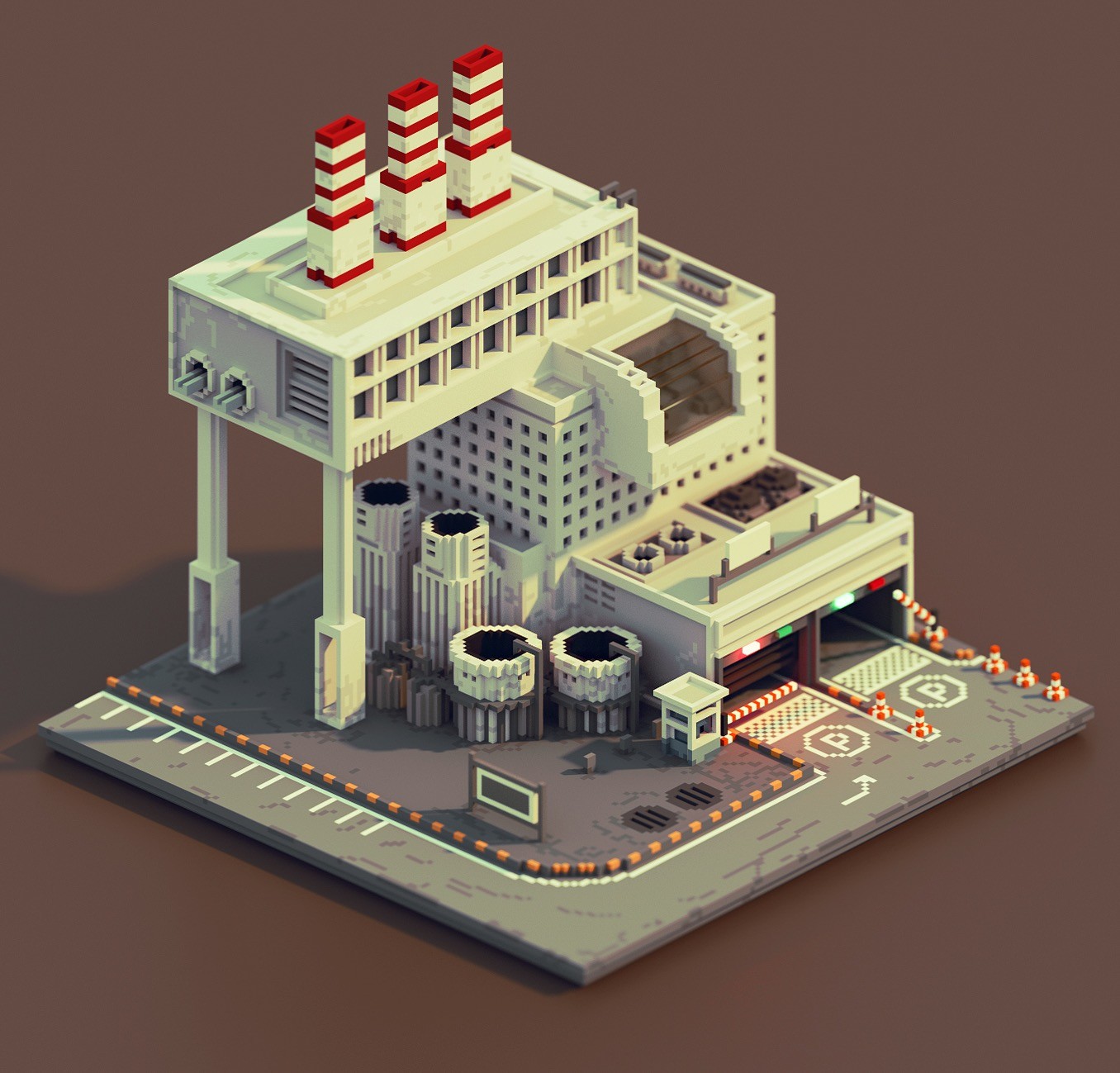 Mari K ArtStation Artwork Digital Art Factories Voxels Isometric 1356x1299