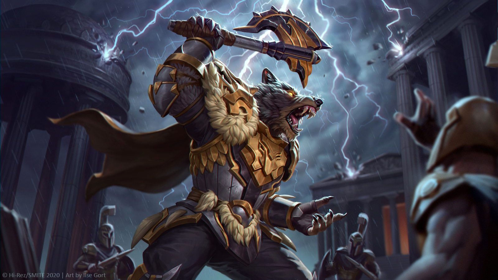Smite Thor Smite Watermarked Anthro Weapon Wolf Lightning Gauntlets Gloves Pointy Teeth Storm Armore 1600x900