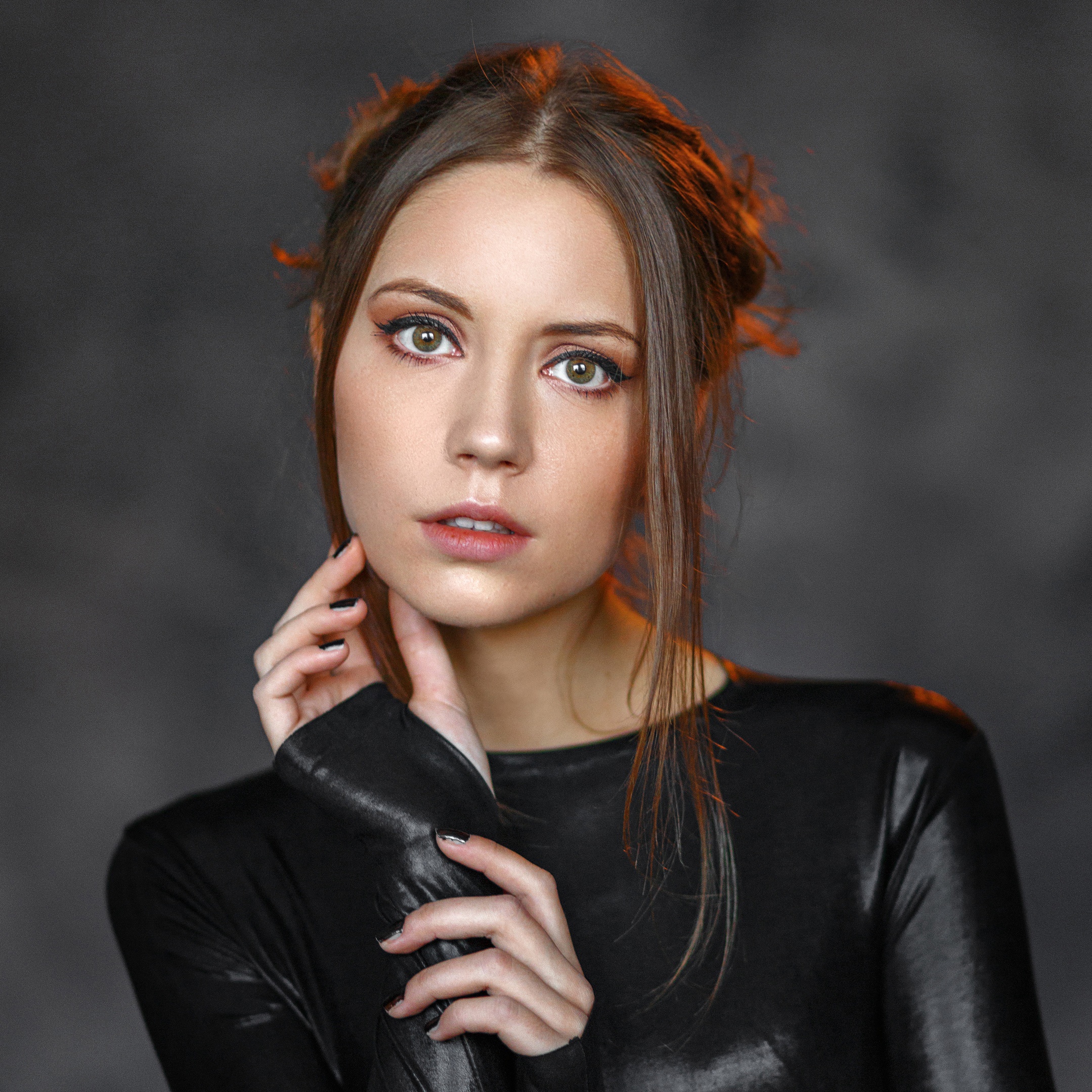 Alexey Kishechkin Women Ksenia Kokoreva Brunette Looking At Viewer Makeup Eyeshadow Eyeliner Black C 2159x2160
