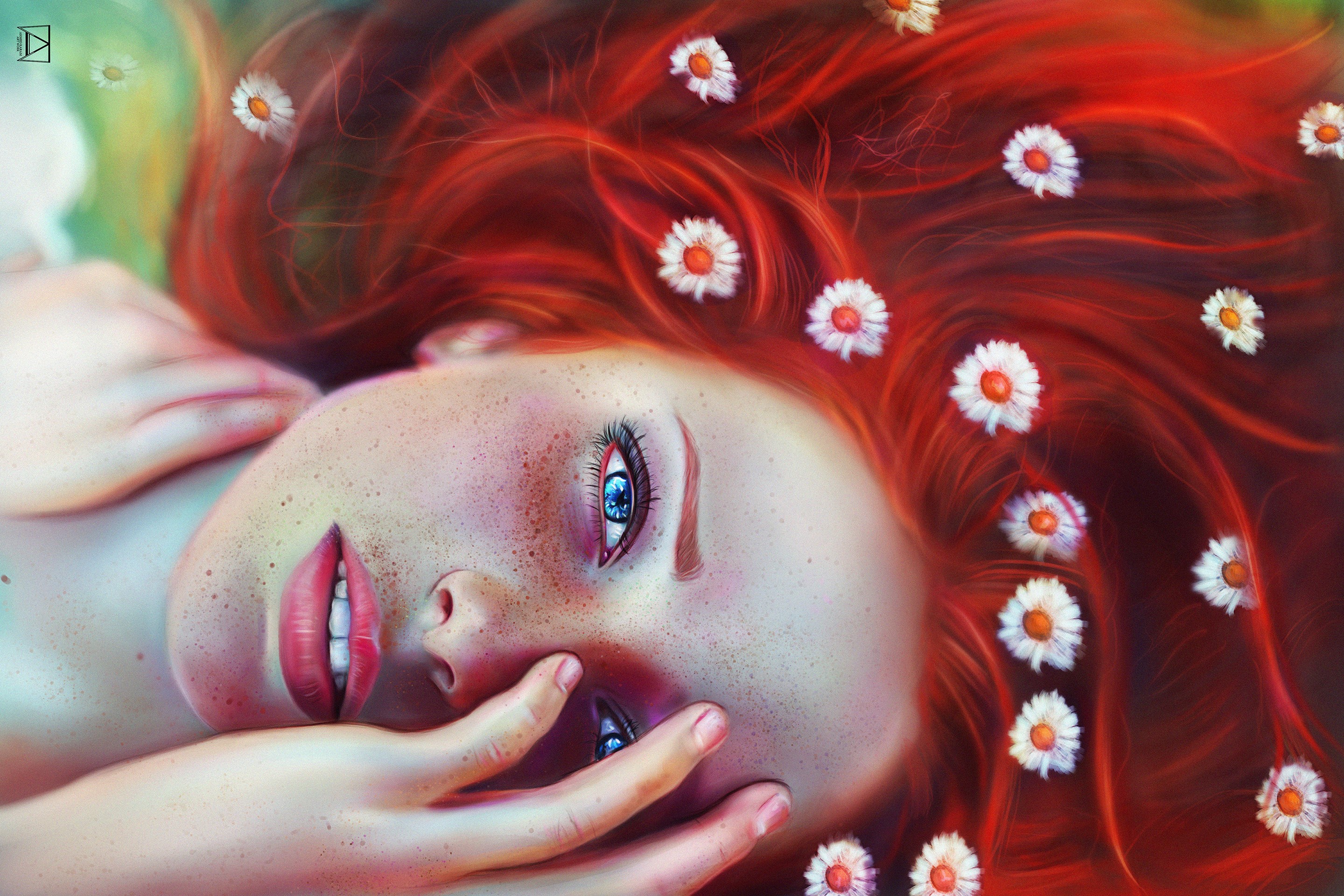 Blue Eyes Face Freckles Girl Red Hair Woman 2880x1920