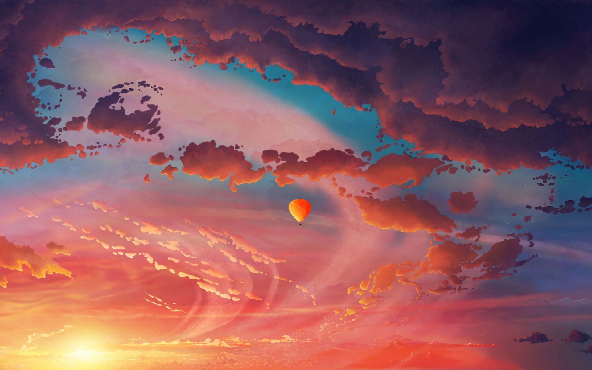 Artwork Balloon Hot Air Balloons Clouds Sunset 1920x1200