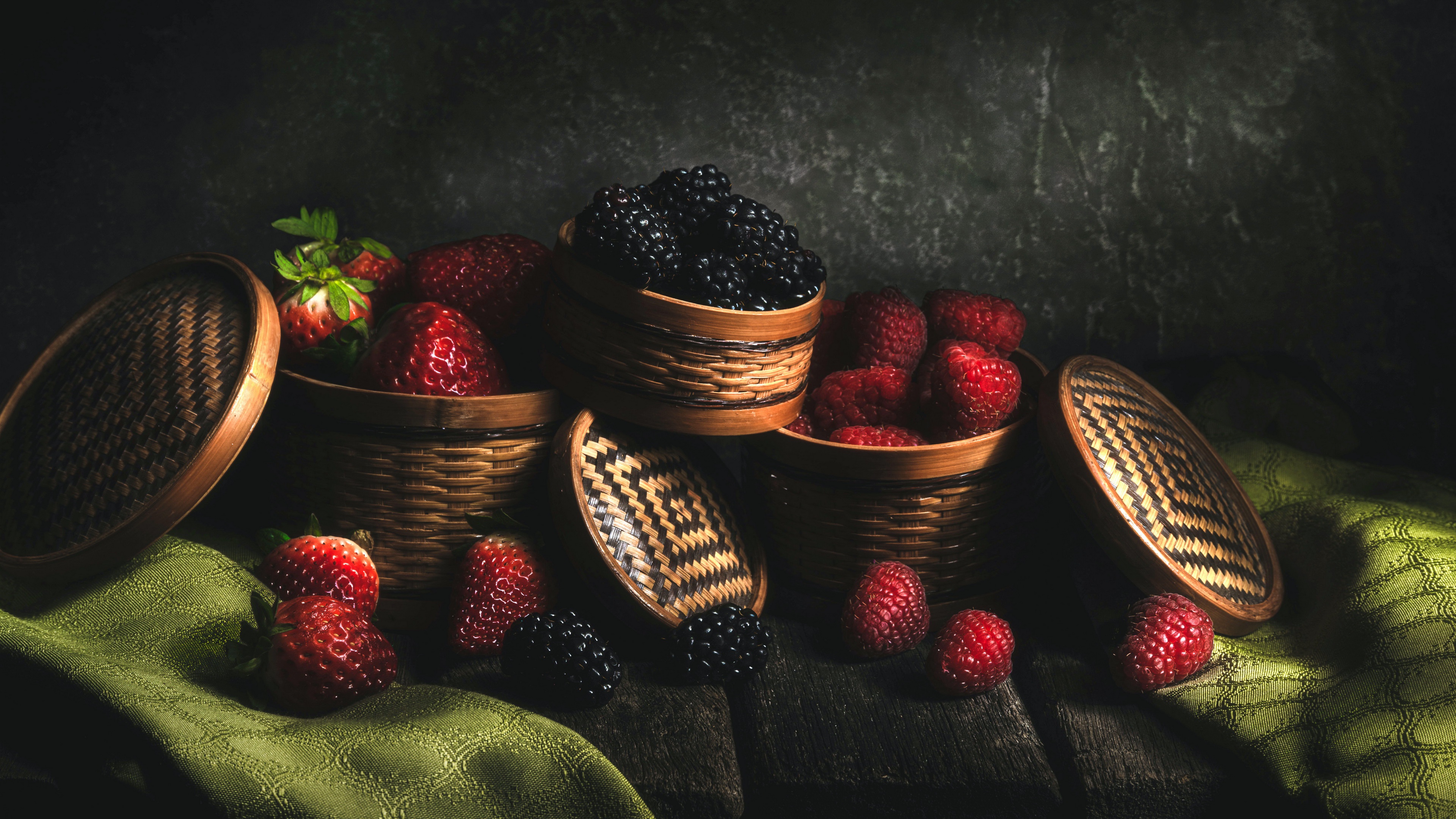 Food Still Life Fruit Berries Strawberries Blackberries 3840x2160