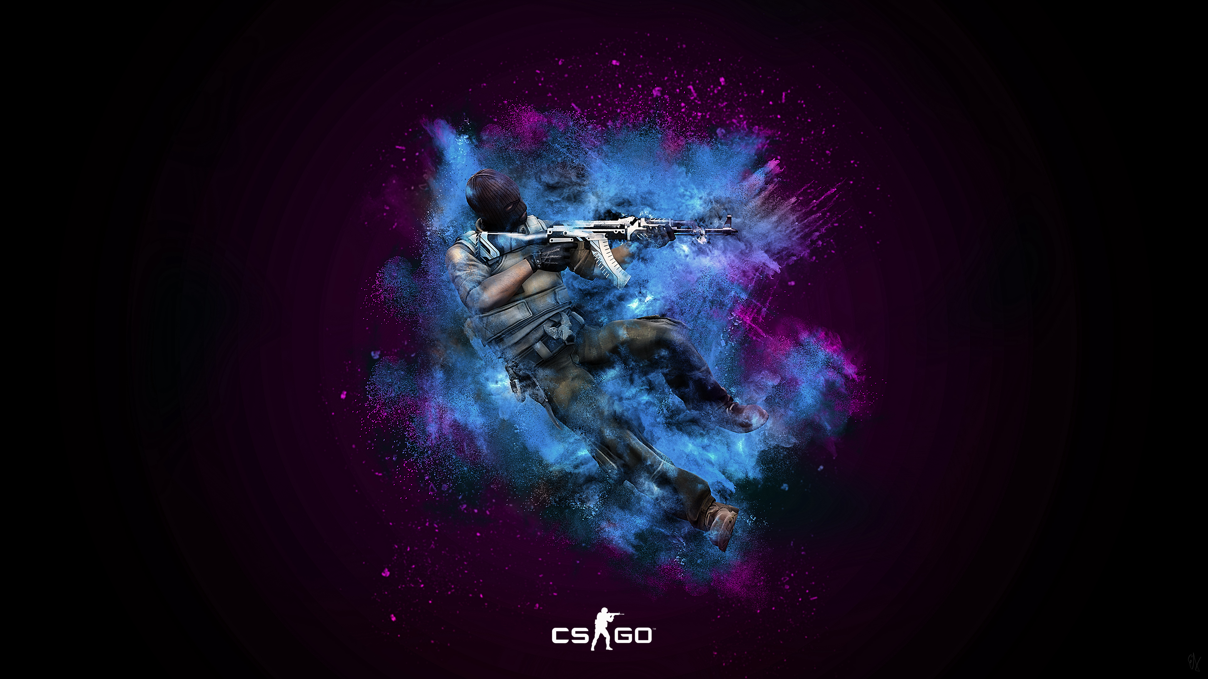 Counter Strike Global Offensive AK 74 Blue Purple Smoke Smoke Background 3840x2160